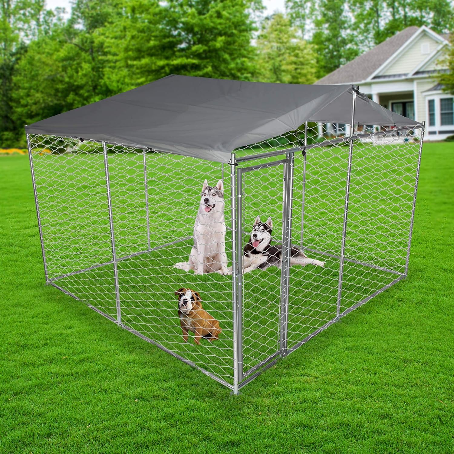 Parque de metal para perros (10 pies 6.5 pies), perrera, para exteriores