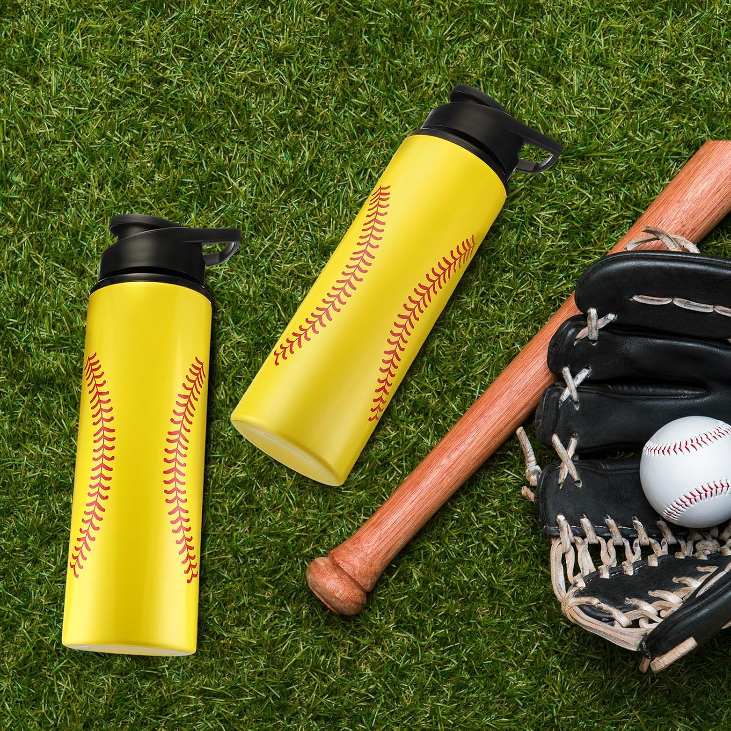 Mifoci 16 botellas de agua de sóftbol de 25 onzas, regalos de sóftbol de aluminio a granel, accesorios de taza de sóftbol con tapa a presión a