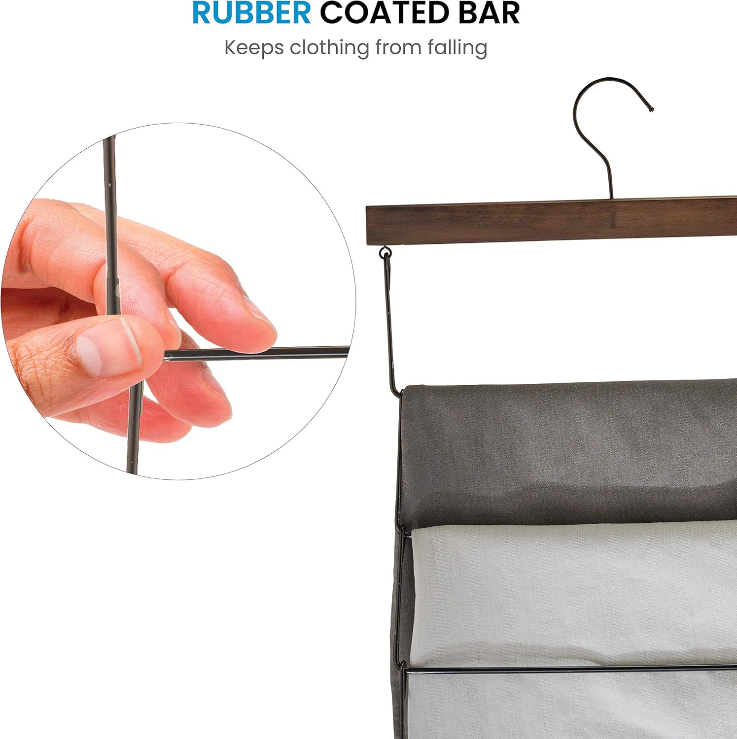Perchas de madera de alta calidad de 4 niveles para pantalones con revestimiento de goma antideslizante (paquete de 3) Percha de múltiples capas