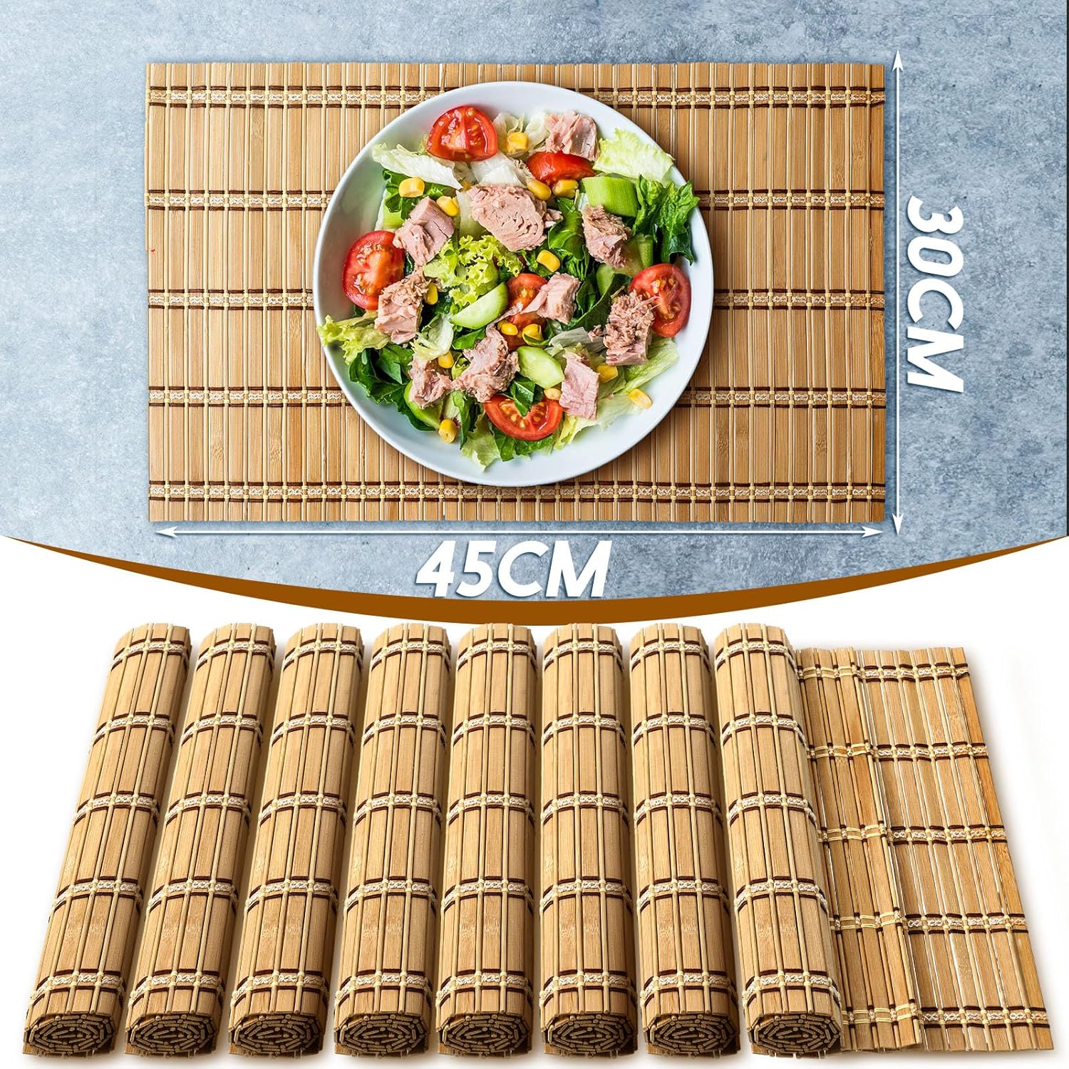 Bencailor Juego de 8 manteles individuales antideslizantes y resistentes al calor, de estilo rústico, lavable y natural para comedor, restaurante,