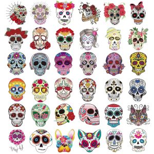 Ooopsiun Tatuajes del Día de los Muertos de Calavera de Azúcar para Niños  40 hojas de calcomanías de calavera de Halloween para niños y niñas, Ooopsiun Tatuajes del Día de los Muertos de Calavera de Azúcar para Niños  40 hojas de calcomanías de calavera de Halloween para niños y niñas,