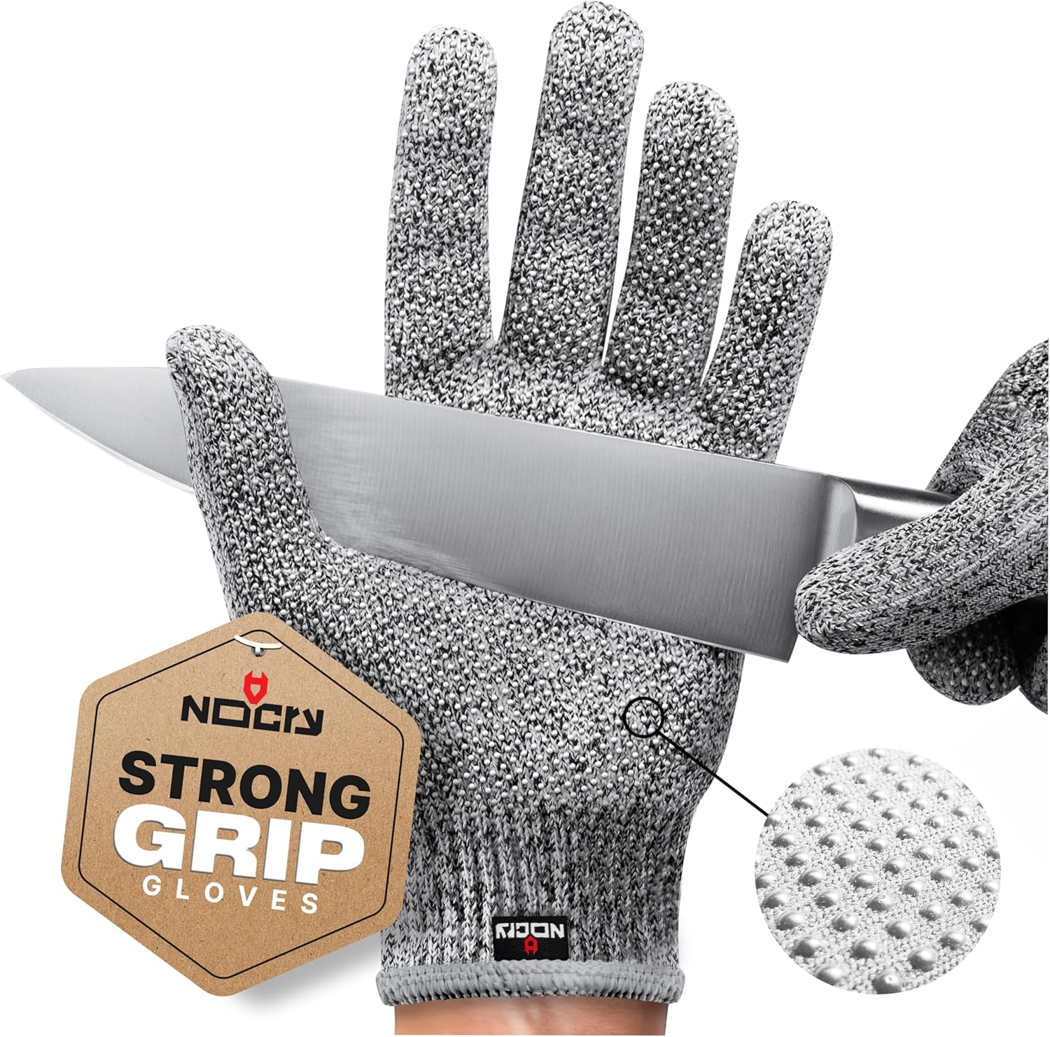 NoCry Guantes resistentes a cortes con puntos de agarre, protección de alto rendimiento nivel 5, grado alimenticio. Tamaño mediano, libro