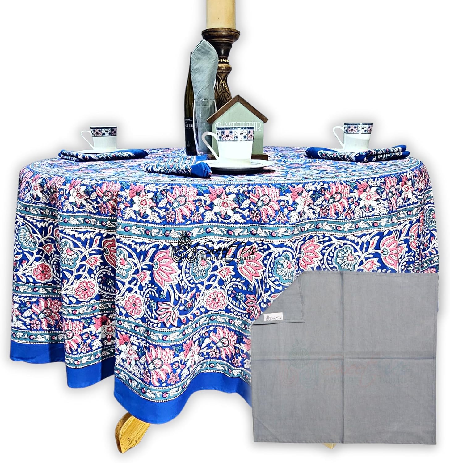 Sweet Us Lotus Dreams – Mantel de algodón y una servilleta gris, mantel floral para cocina, mantel para interiores y exteriores, dije de zafiro,