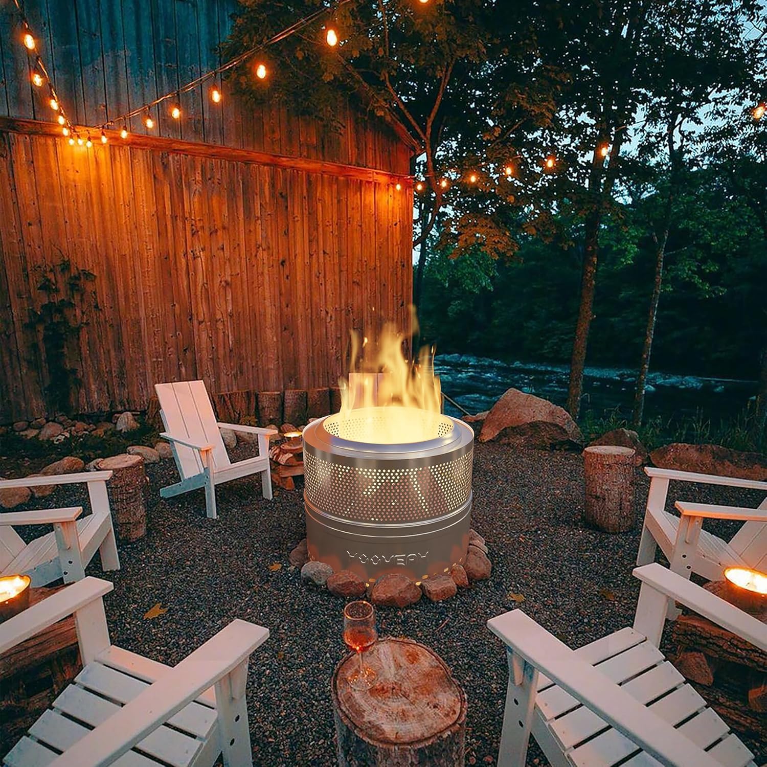 Fogata sin humo para patio exterior, chimeneas de madera de acero inoxidable de 20 pulgadas con cenicero extraíble, bolsa de almacenamiento portátil