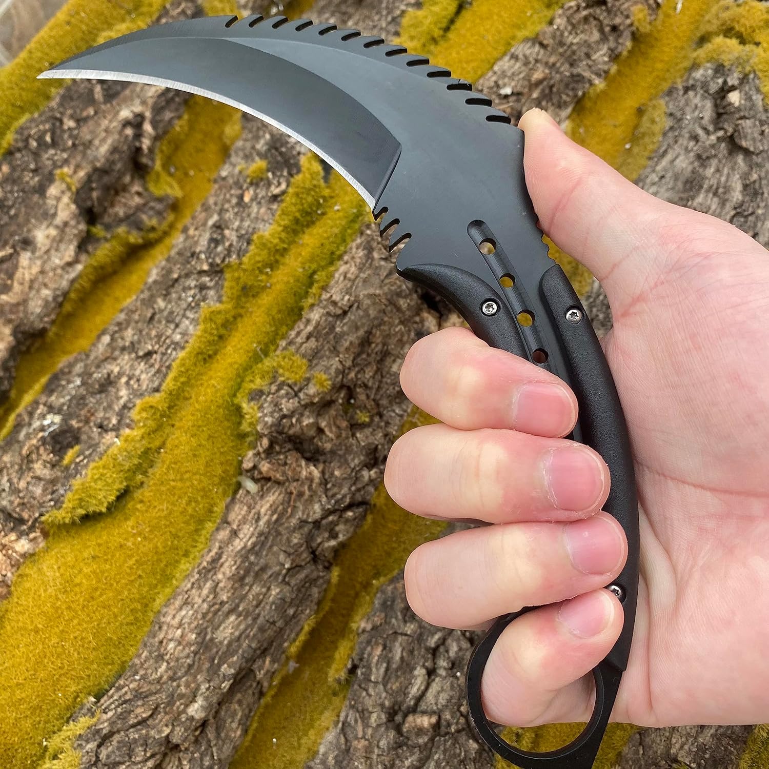 AULAKNIV Cuchillo de garra Raptor de borde dentado de 8.1 pulgadas, cuchillo táctico de hoja fija de espiga completa con funda y clip Kydex,
