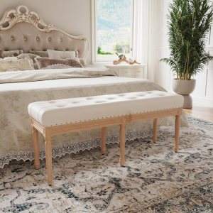 Banco de cama de 48 pulgadas para dormitorio, banco otomano de piel sintética, banco otomano tapizado para entrada, bancos de dormitorio copetudos Banco de cama de 48 pulgadas para dormitorio, banco otomano de piel sintética, banco otomano tapizado para entrada, bancos de dormitorio copetudos