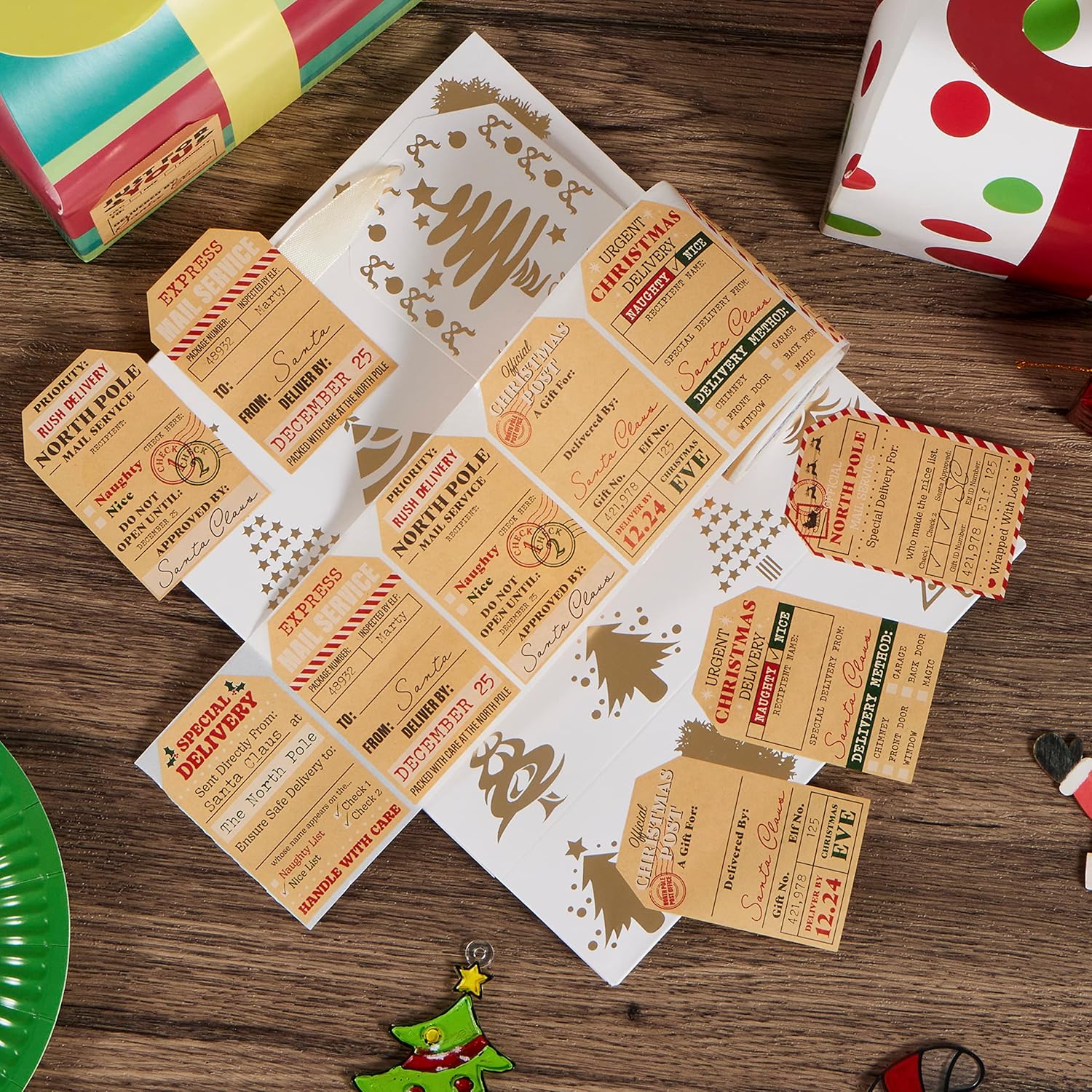 JOYIN 120 etiquetas de regalo de Navidad de 2.2 x 3.1 pulgadas, etiquetas autoadhesivas de papel kraft para envoltura de regalos, regalos de fiestas