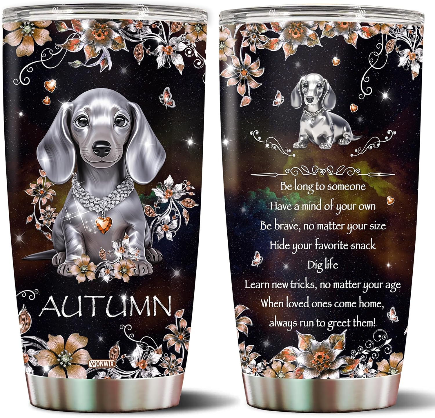 WONWIX Regalos personalizados con temática de perro salchicha para mujeres, niñas, esposa, hija, mamá, vaso aislado de acero inoxidable, botella de
