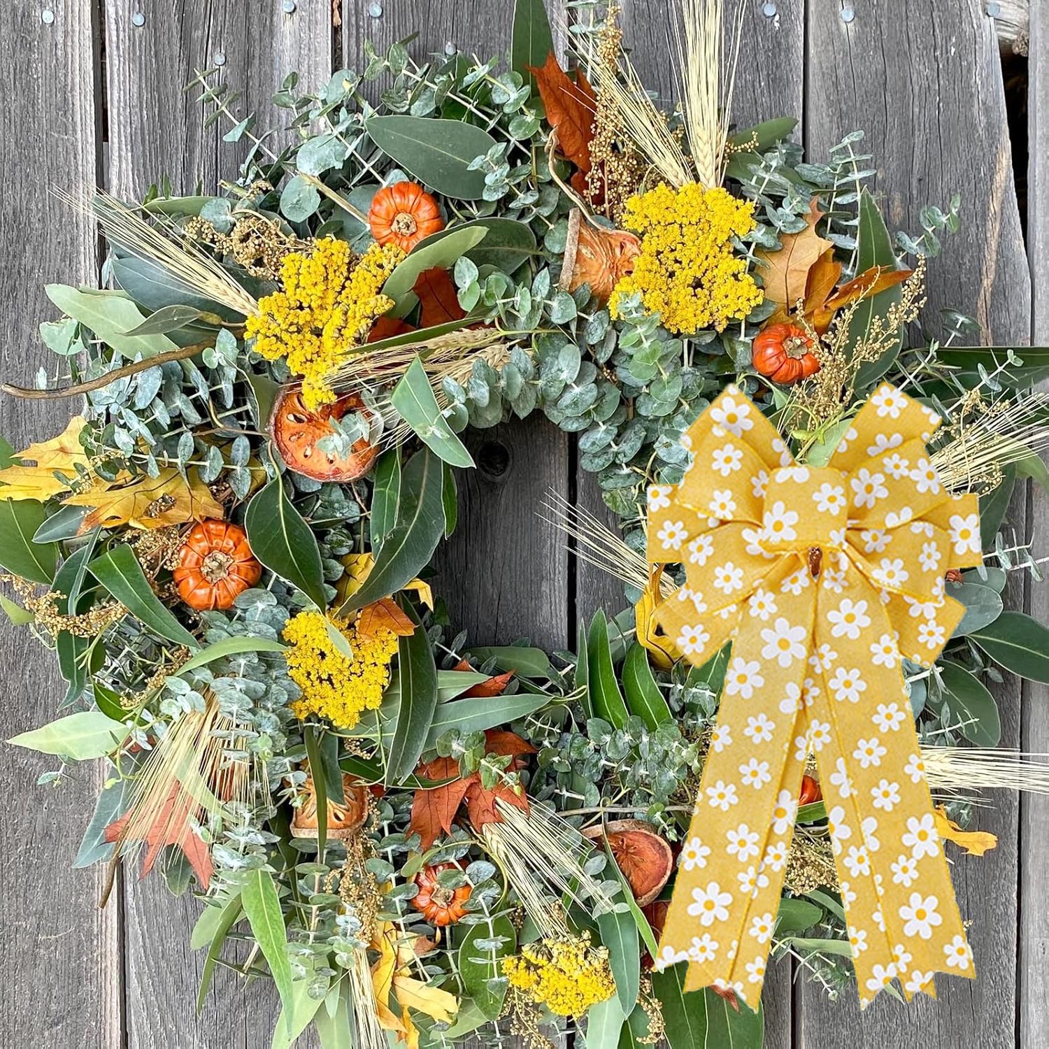 Corona amarilla de verano para primavera, lazo de flores, corona amarilla, decoración de corona para puerta delantera, decoración de corona,
