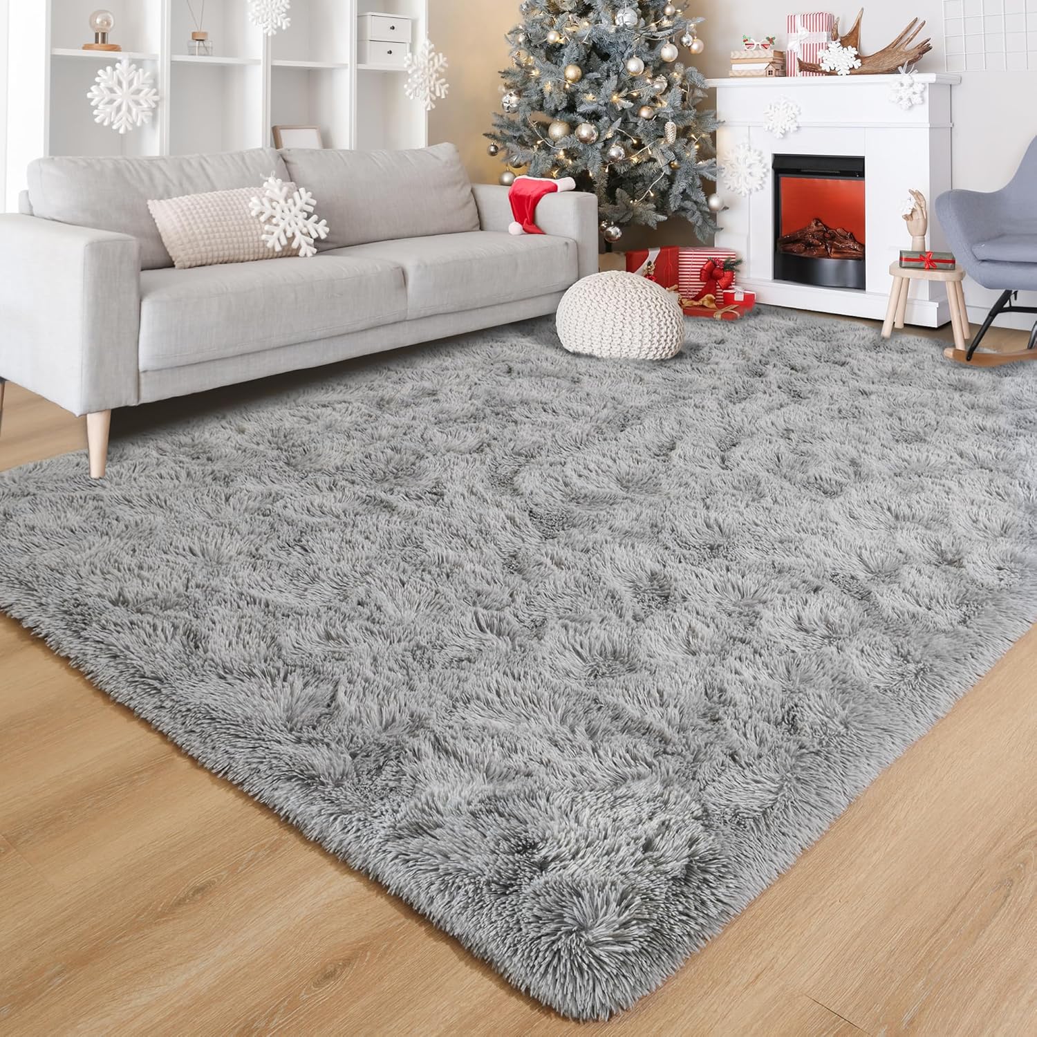 Foxmas Alfombra suave para sala de estar, de 8 x 10 pies, lavable, grande, esponjosa, gruesa, lanuda con parte inferior antideslizante para