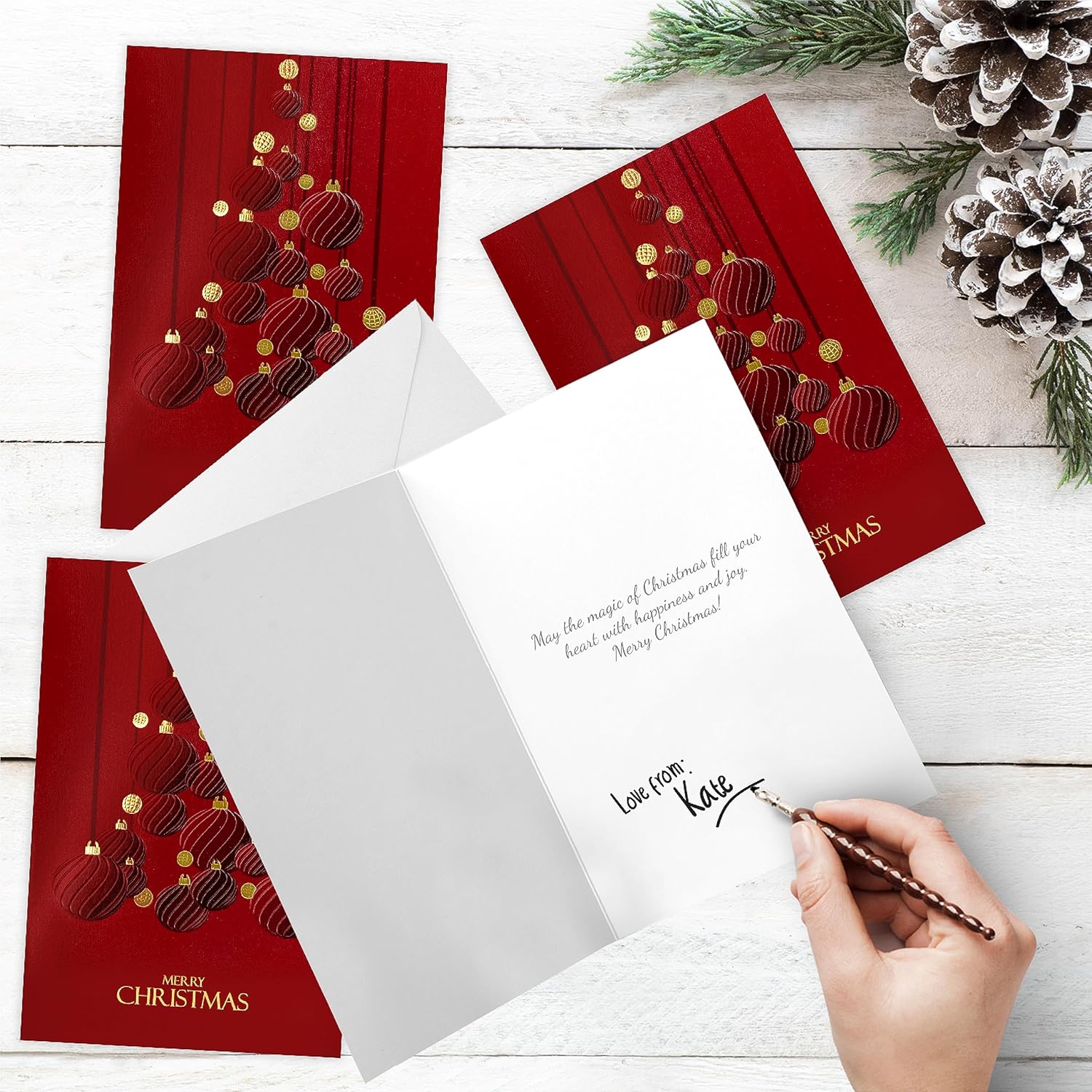 16 tarjetas de felicitación de Navidad con lámina dorada y relieve con sobres, color rojo oscuro, tarjetas de Navidad de 6.75 x 4.5 pulgadas con