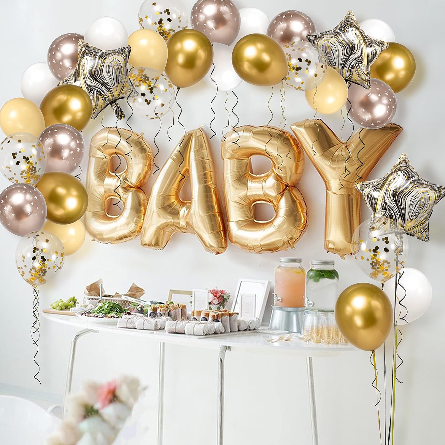 Decor365 Globos dorados champán, guirnalda dorada para decoración de fiesta, globos metálicos de confeti para cumpleaños, despedida de soltera, baby