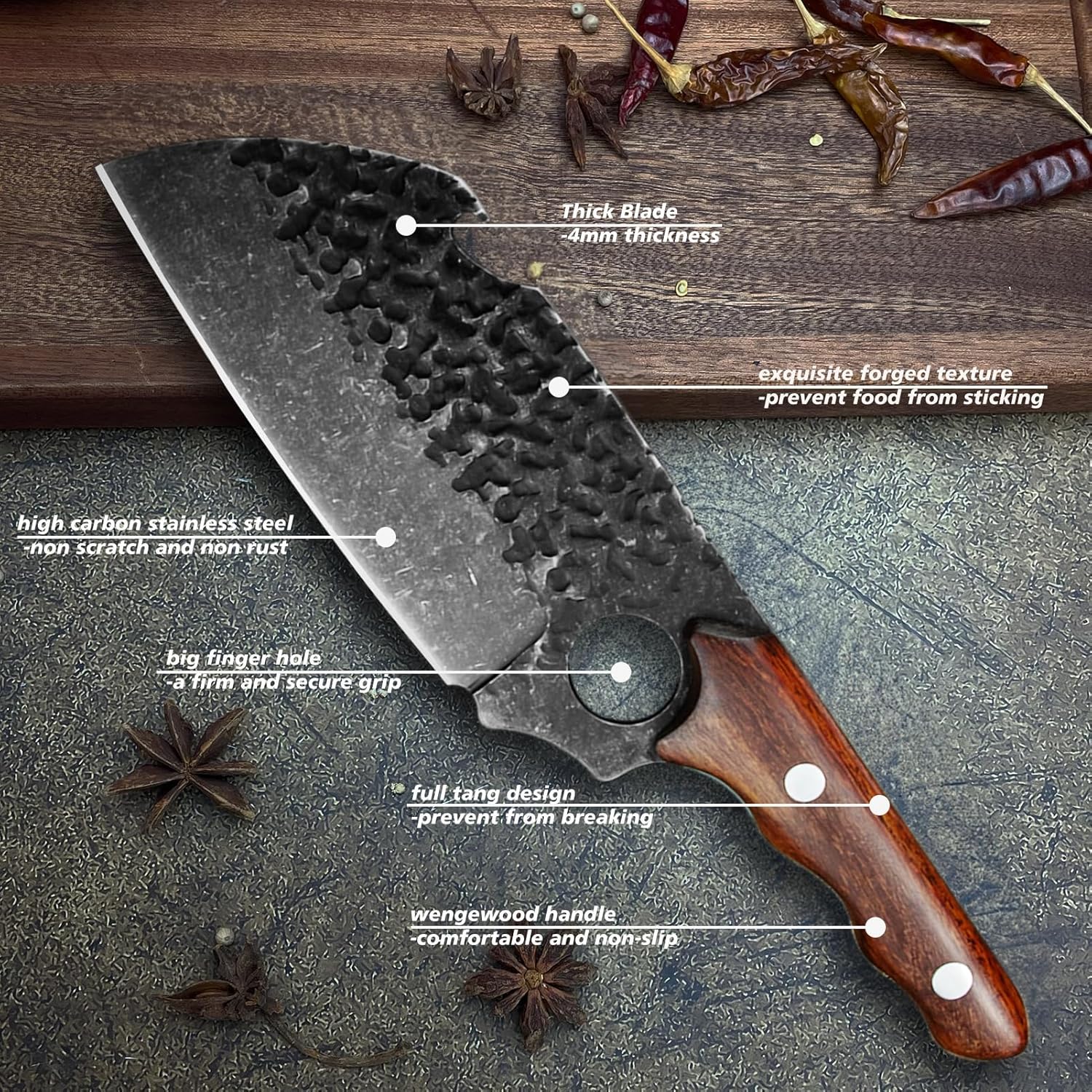 ohmonlyhoo Cuchilla de carne para cortar carne, picar, cortar en cubitos, picar, picar, cuchillos de cocina de 12 pulgadas hechos con acero HC