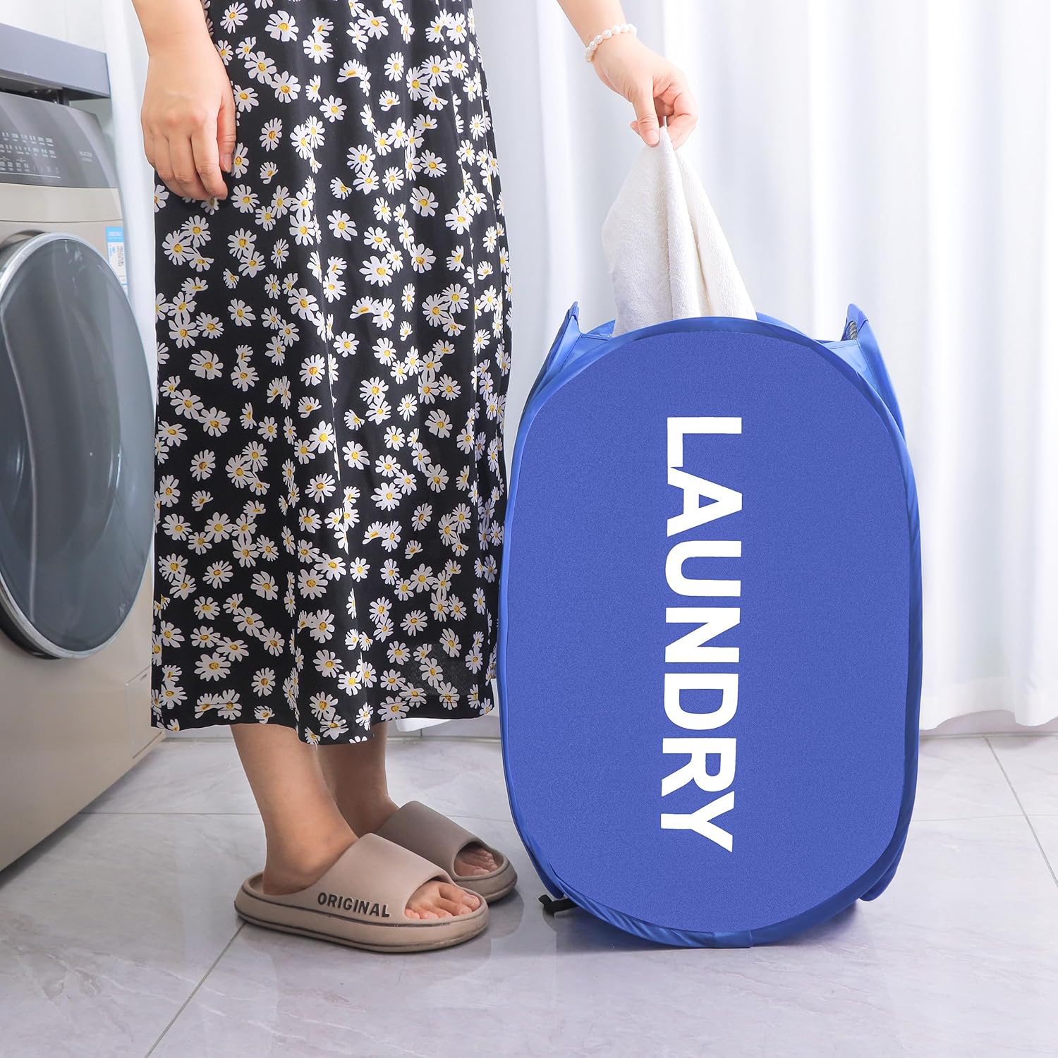 Mesh Laundry hamper,collapsible Laundry basket,Easy to Open and Fold for room storage,and Side Pockets Carry Handles for Kids Room,College Students