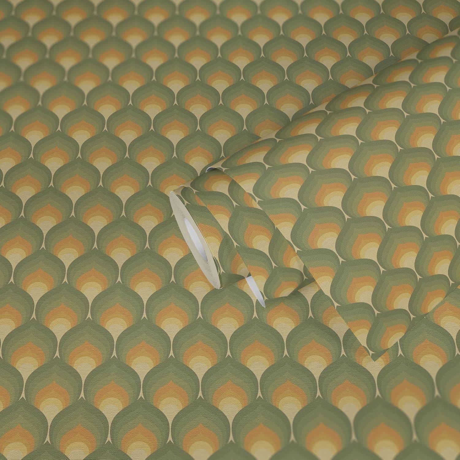 A.S. Création Papel pintado retro de los años 70 con gráfico vintage verde amarillo marrón beige papel pintado retro chic 1,297,181.8-27.9 ft x 0,53