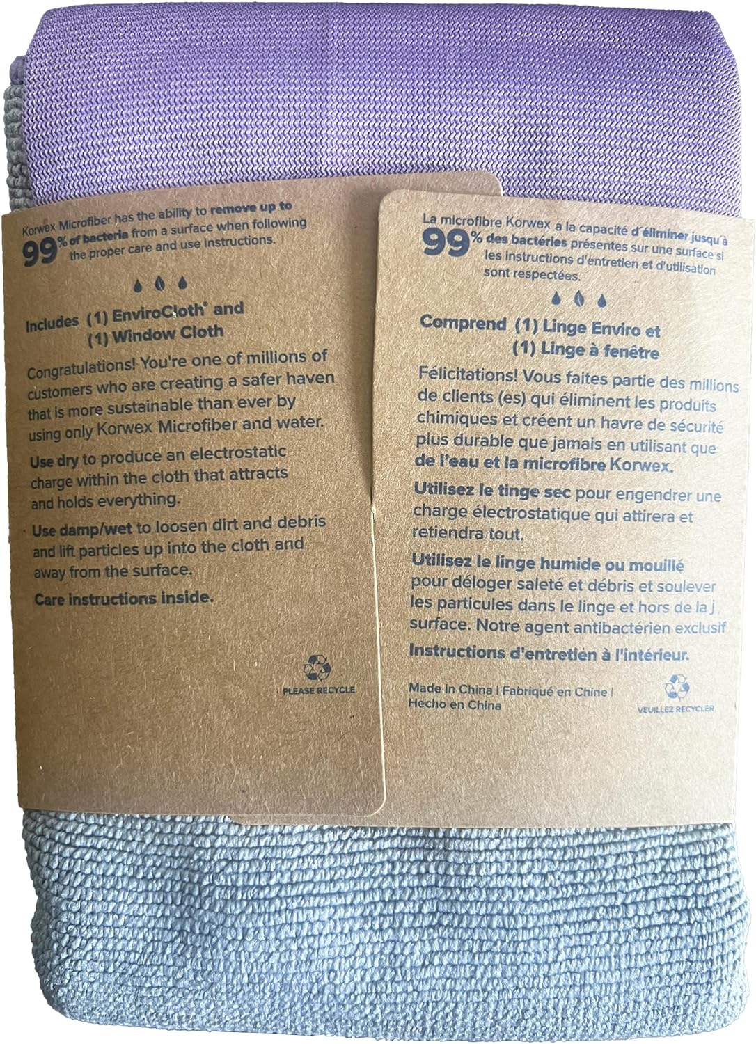 Paño de limpieza de ventanas (morado) y paño Enviro (gris), paño de limpieza de paquete básico, sin rayas (morado, 1 paquete, gris, 1 unidad)