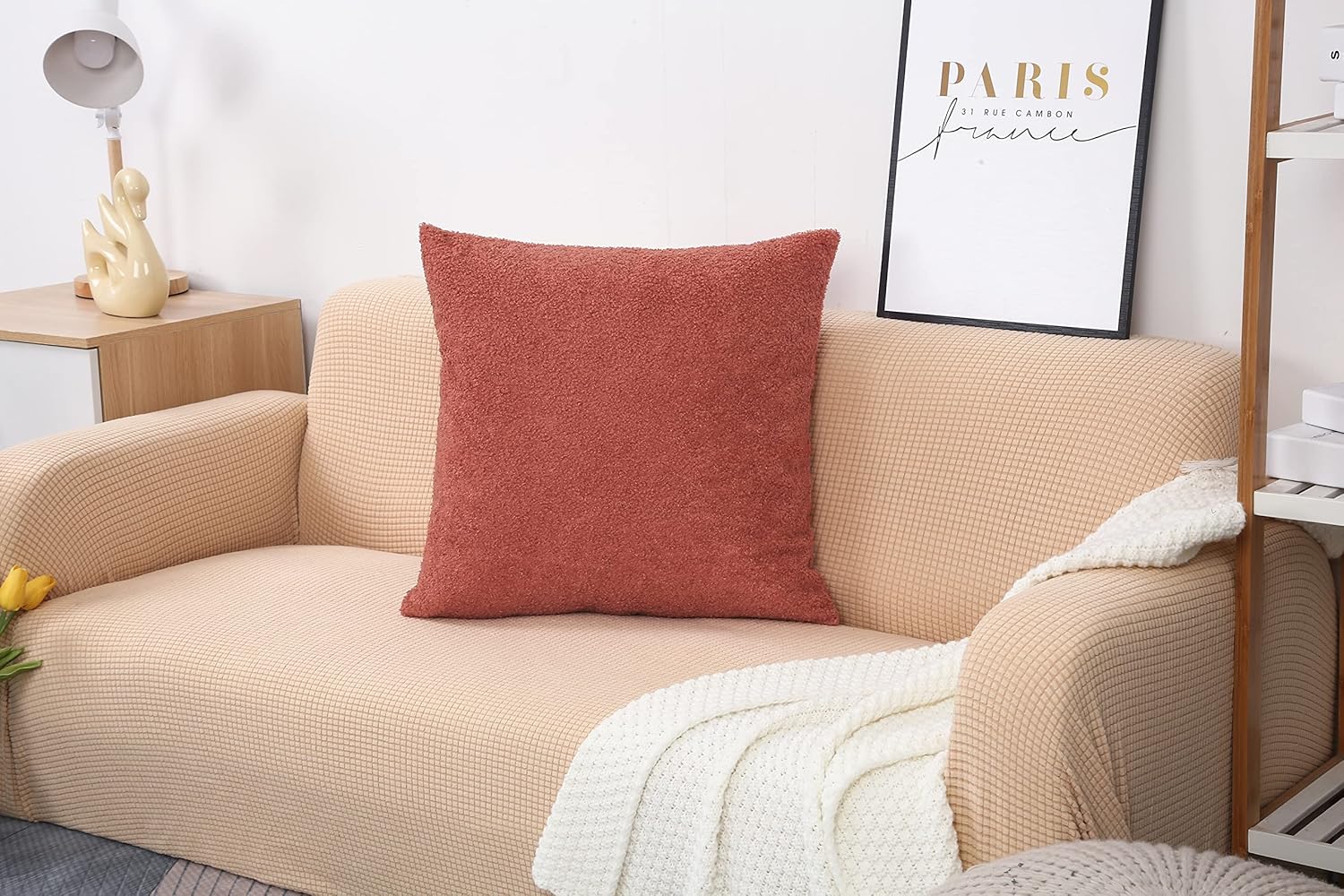 TangDepot Paquete de 2 fundas de almohada lujosas y esponjosas de piel de oveja sintética, fundas de almohada cuadradas, fundas de almohada para