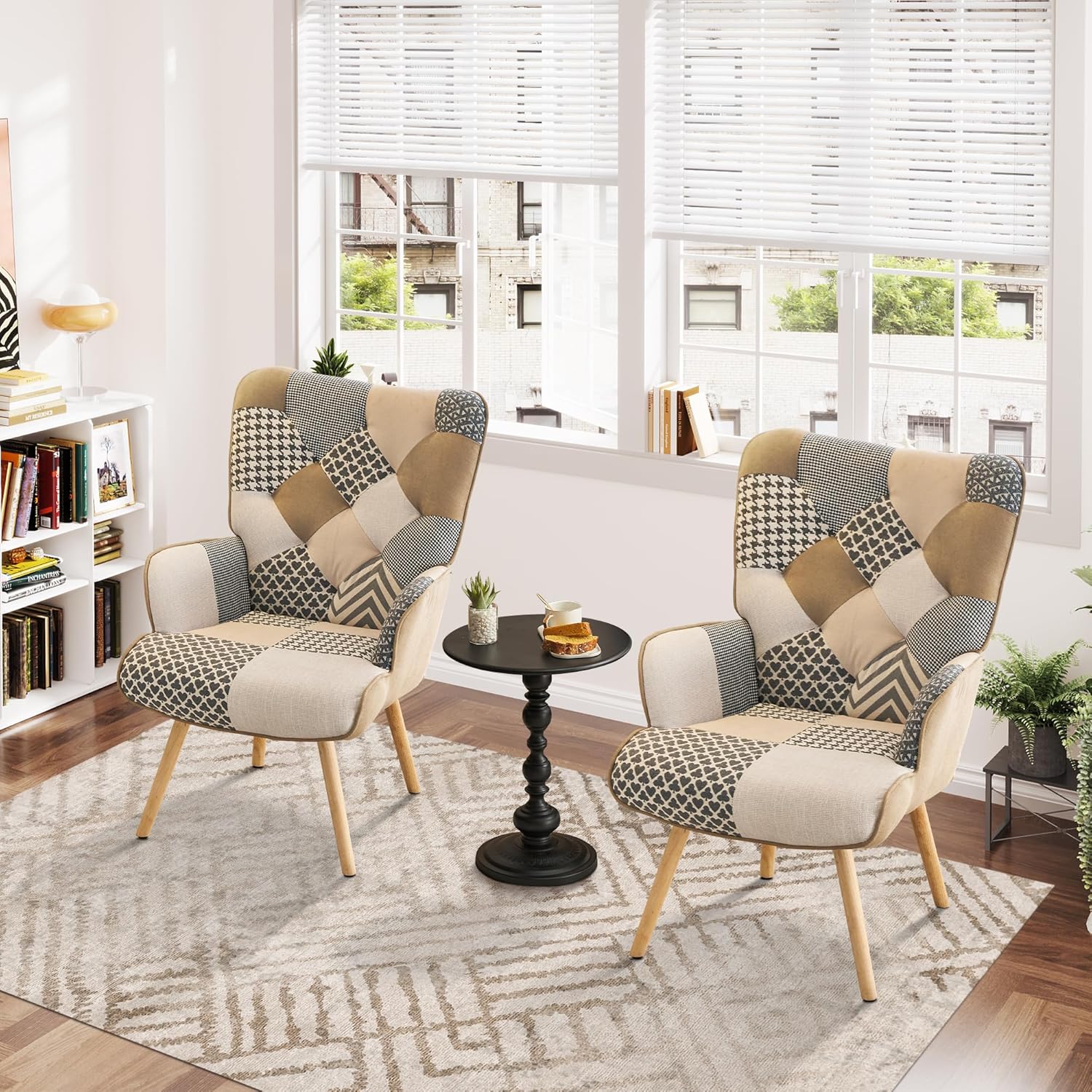 Fahomiss Silla decorativa, silla de sala de estar, sillón moderno con respaldo alto, sillas de lectura de parches coloridos para dormitorio, silla