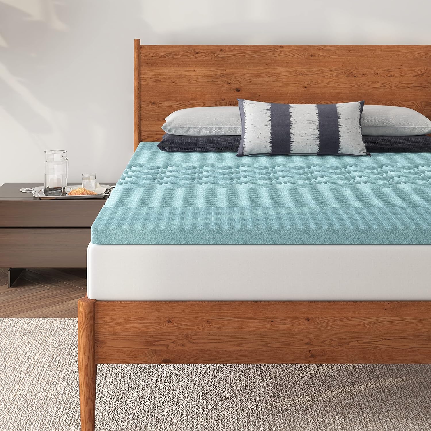 NapQueen Cubrecolchón de espuma viscoelástica de gel de 5 zonas de 2 pulgadas, certificado CertiPUR-US, tamaño individual, azul