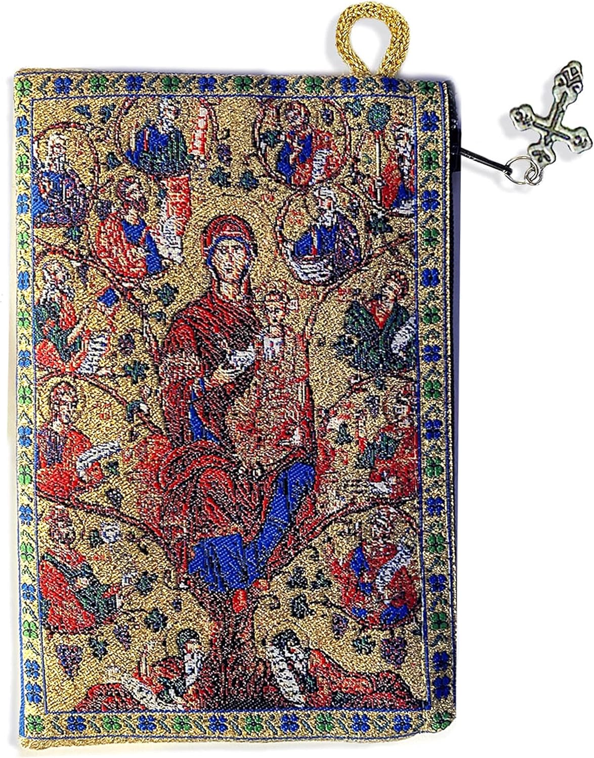 Rosario – Bolsa de tapiz con cuentas de oración de Jesucristo, el árbol de la vida, vid con apóstoles, 2 caras en la parte posterior, funda de