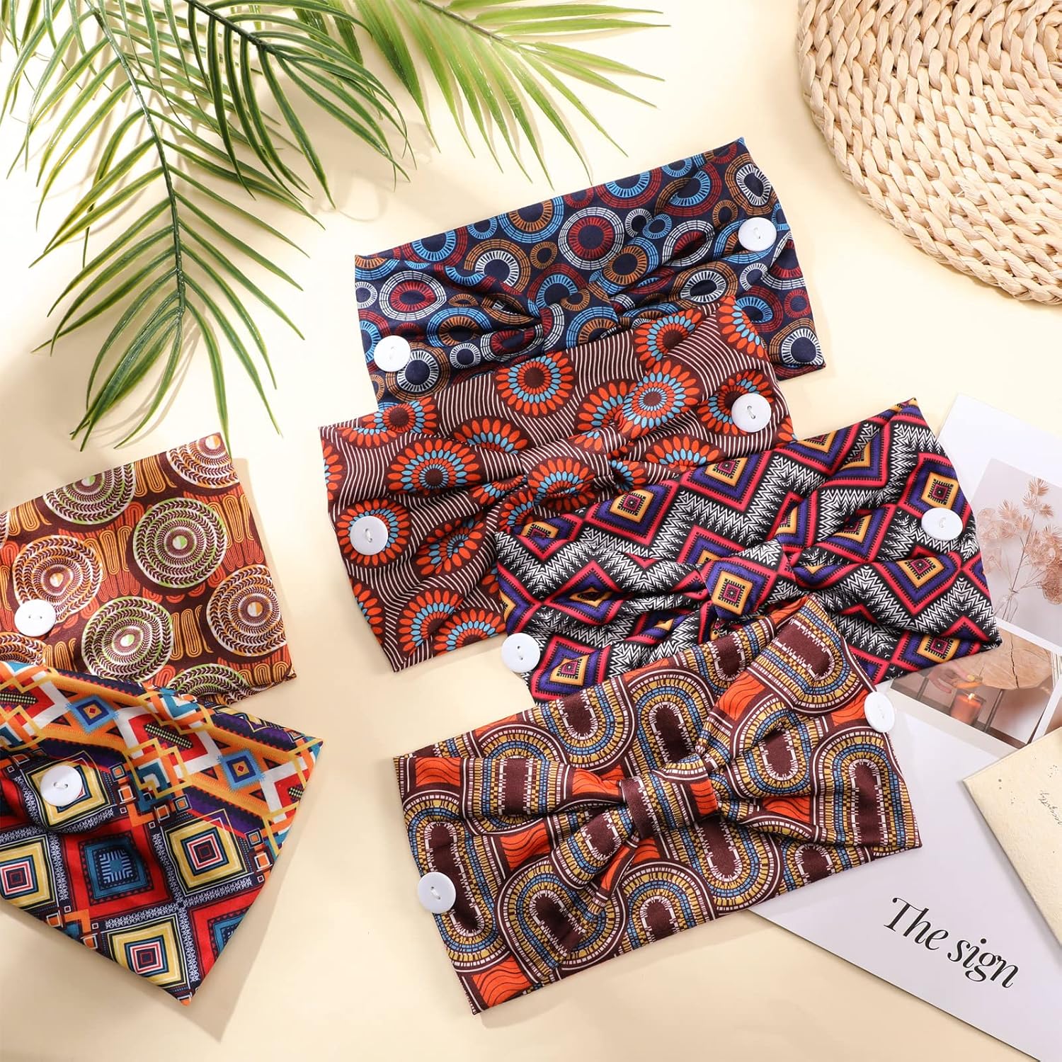 Chuangdi 6 diademas con botones para máscara, turbante de nudo bohemio africano, diademas elásticas para enfermeras, accesorios para el cabello de