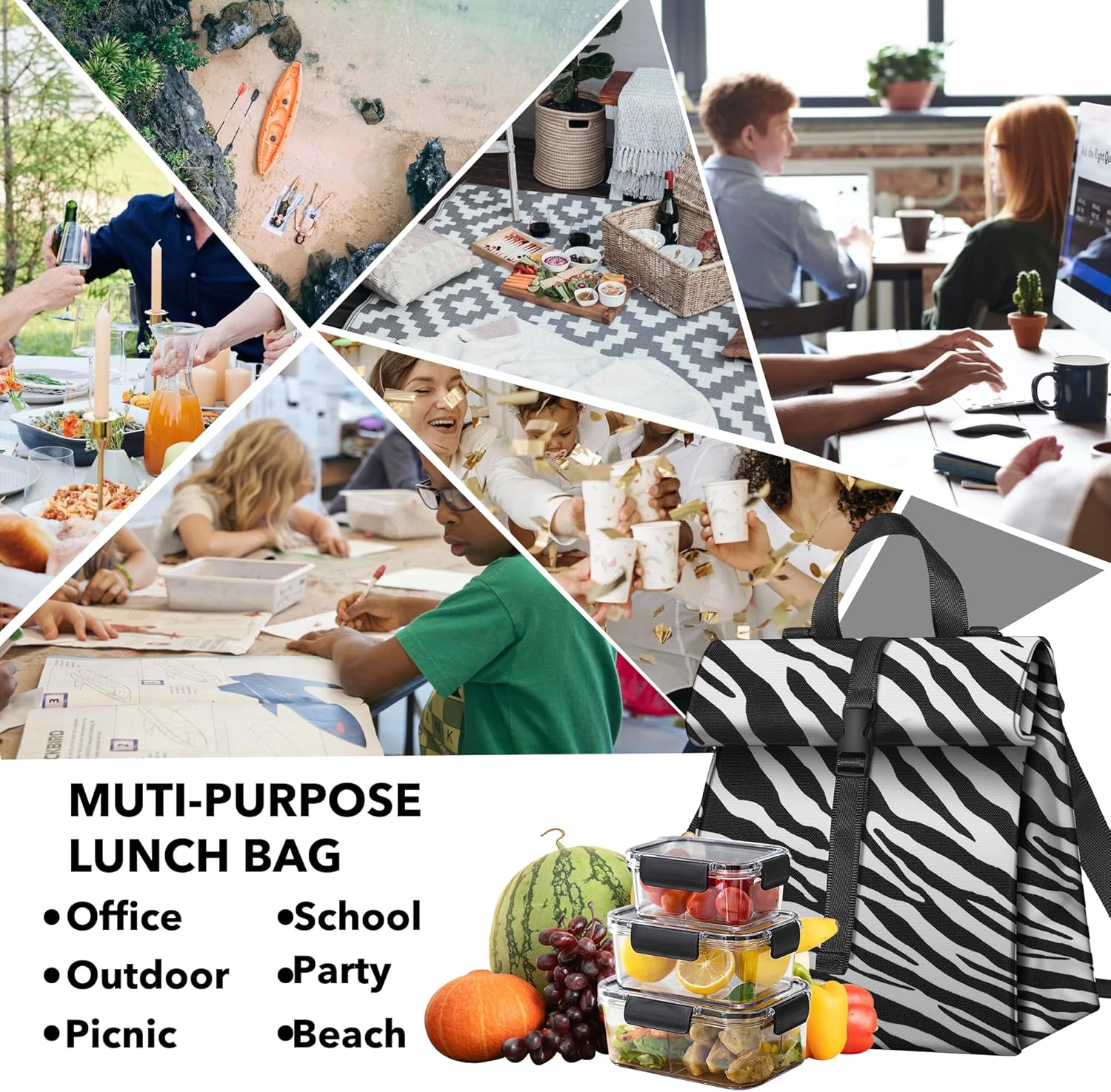 Lonchera para mujeres y hombres, lonchera plegable para adultos, bolsa de almuerzo aislada para oficina, trabajo, picnic con correa para el hombro,