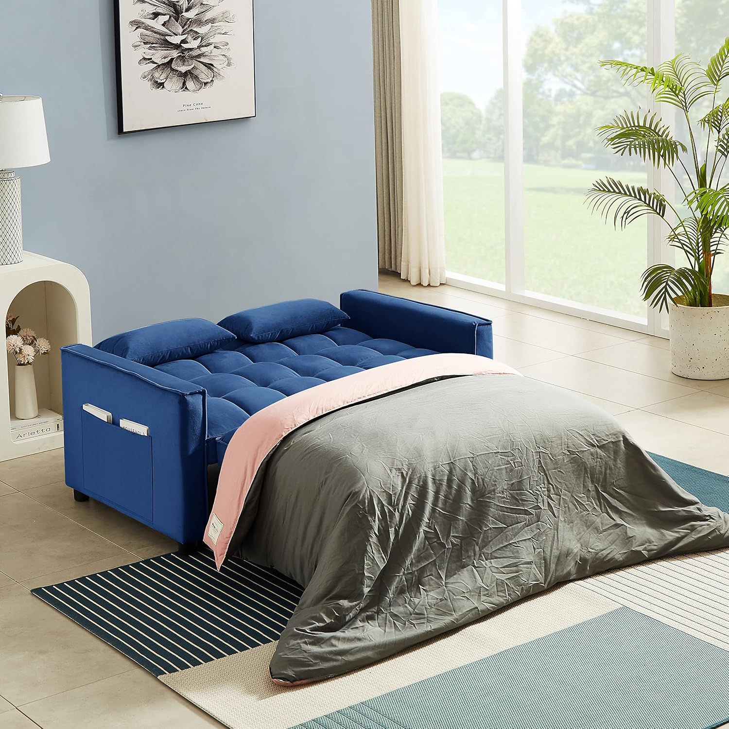 Moderno sofá futón tapizado, convertible a siesta, sofá cama suave y sofá cama para hogar, oficina, apartamento, espacio pequeño, sala de estar,