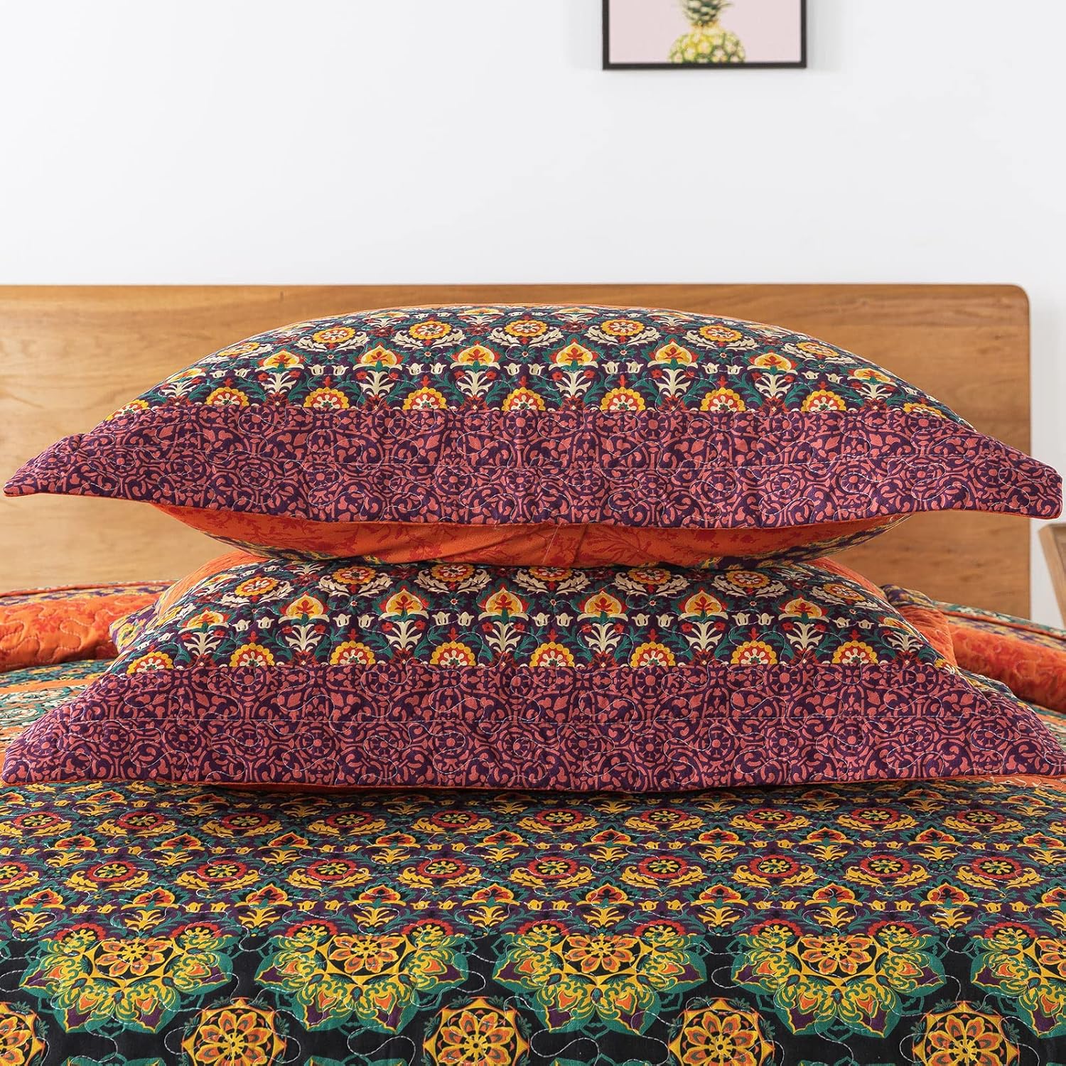 HoneiLife Juego de edredón tamaño Queen  Colcha de microfibra de 3 piezas, colchas ligeras de flores silvestres, funda de cama retro, juego de ropa