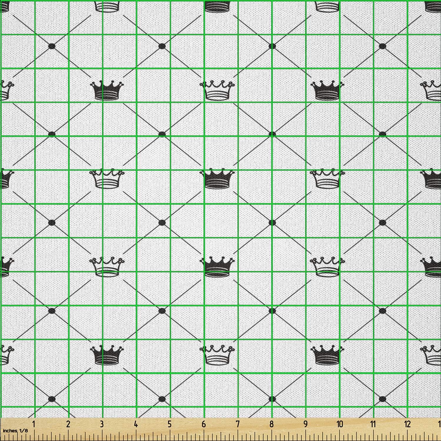 Ambesonne Abstract Fabric by The Yard, Kings Crown Classic Empire Royal on Contemporary Simplistic Display, Microfiber Fabric for Arts and Crafts