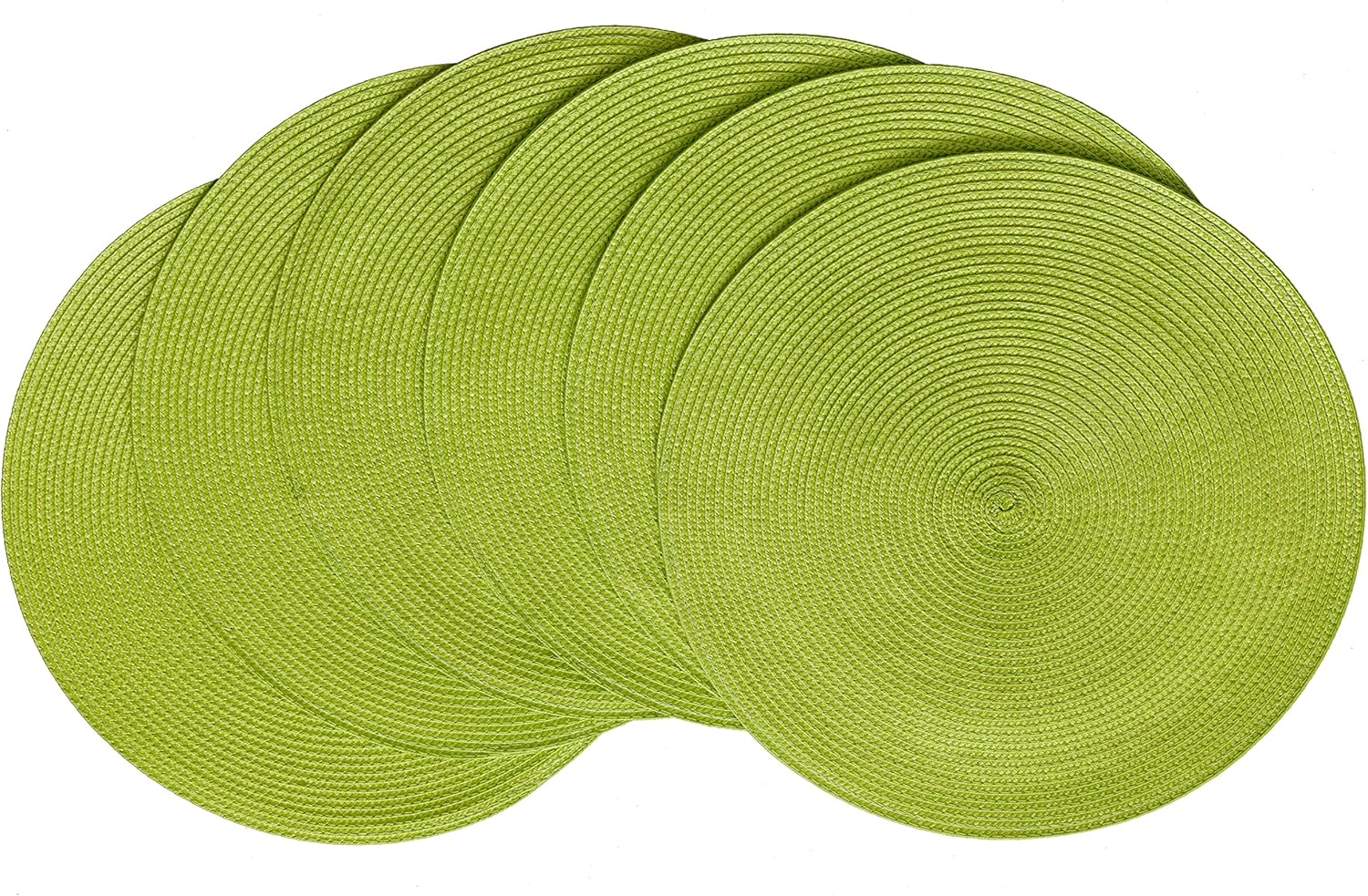 Mantel, mantel individual redondo tejido para interiores y exteriores, 15 pulgadas, juego de 6 (verde lima)