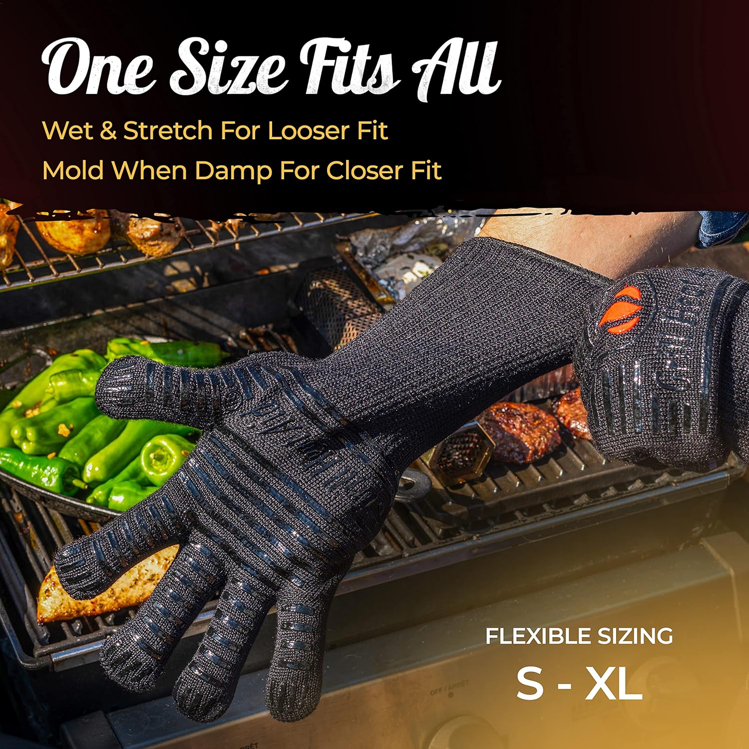 Guantes de barbacoa de puño más largo  1472F guantes resistentes al calor extremo para parrilla, guantes de parrilla a prueba de calor para hombres,