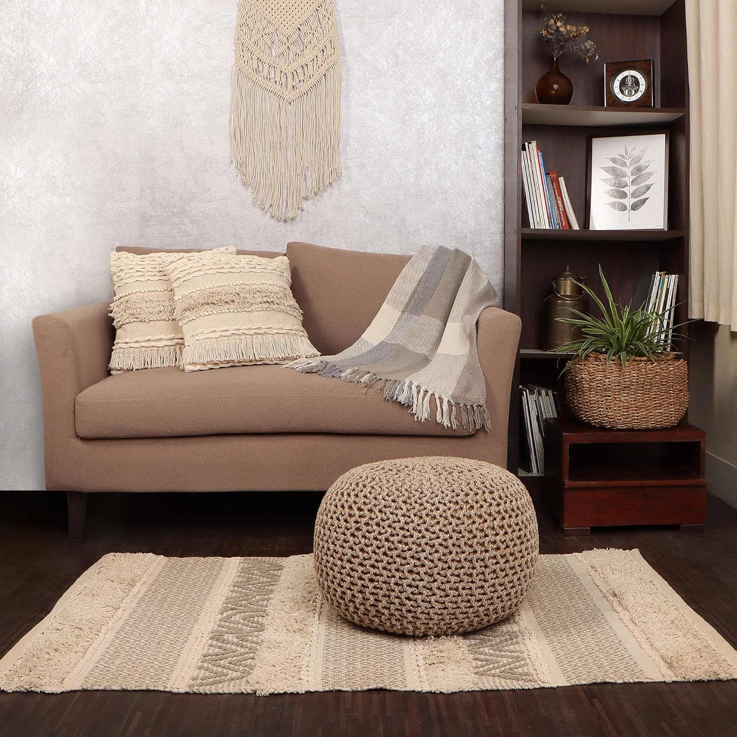 REDEARTH Puf otomano redondo, tejido a mano, estilo bohemio, decoración del hogar, puf circular para sala de estar, guardería, dormitorio, sala de