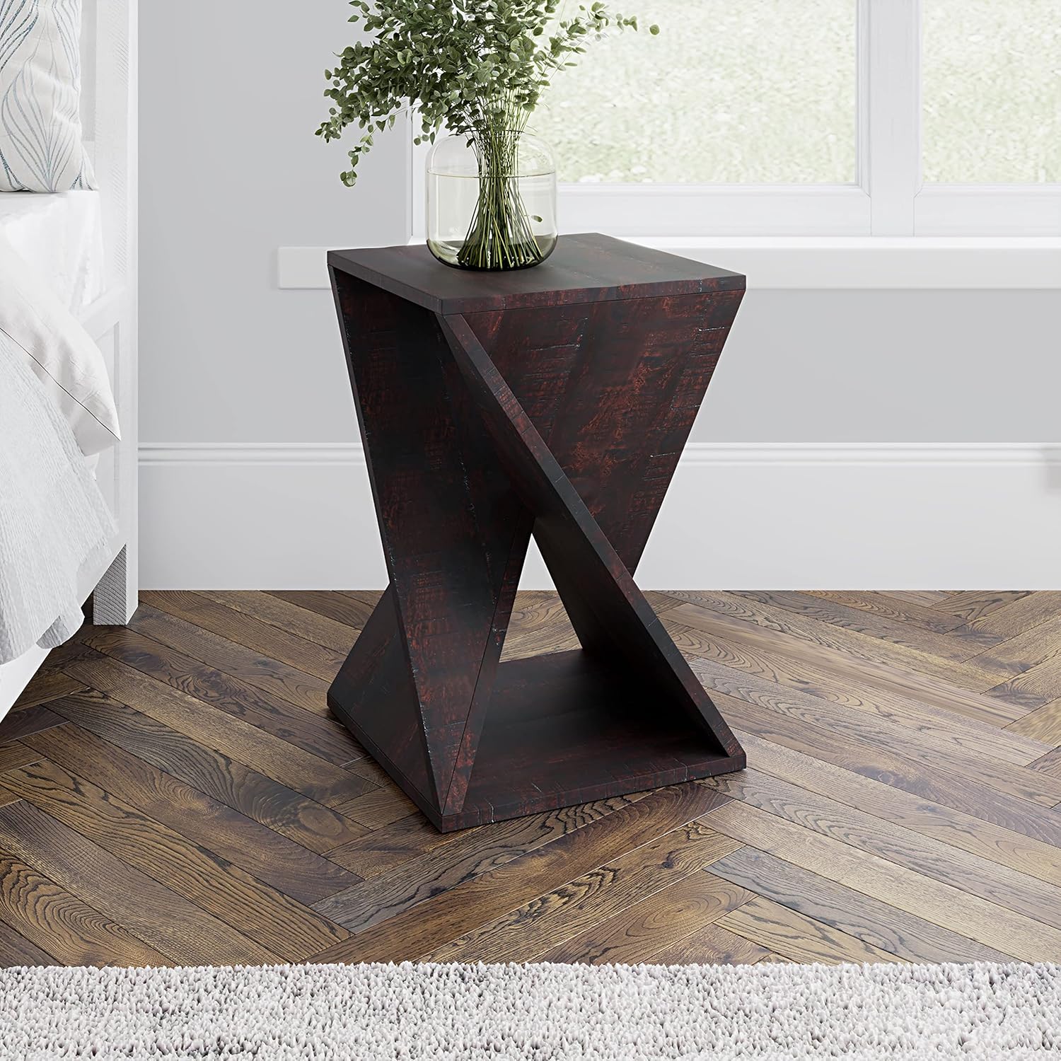 Mesa de jaspe moderna de mediados de siglo en ángulo de madera maciza de mango de 24 pulgadas de alto premontada