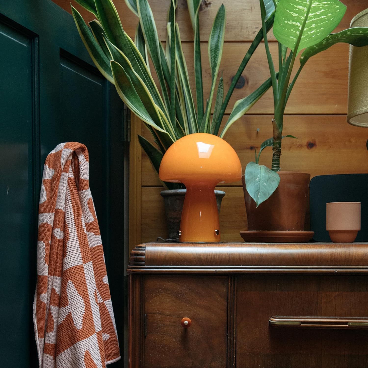 Midcentury – Lámpara de mesa de seta de vidrio importado, lámpara táctil LED de alta calidad para decoración moderna de mediados de siglo o