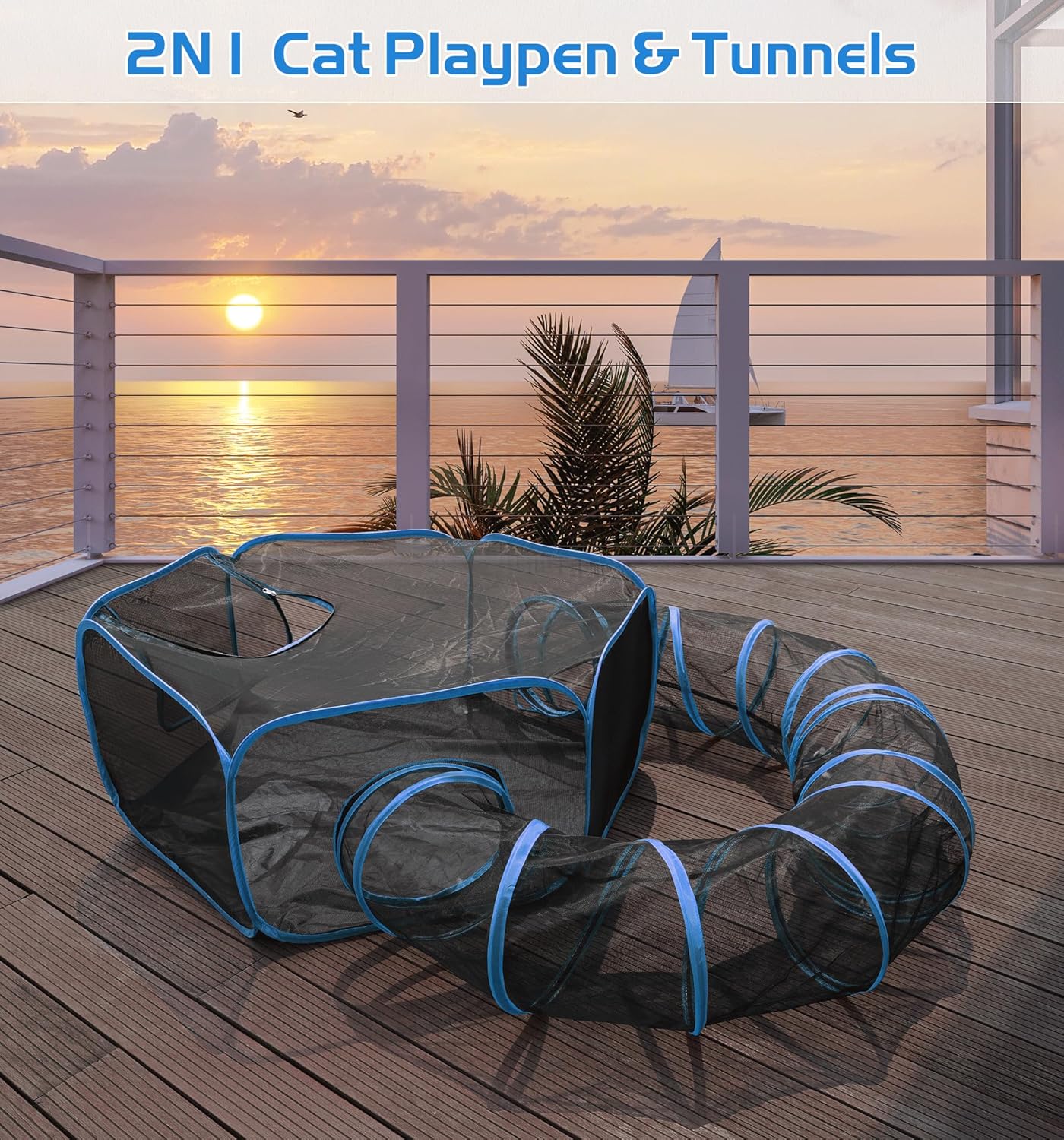 MAMI&BABI Catio – Carcasas para gatos al aire libre, tienda de campaña plegable para gatos con túnel cerrado, recinto para gatos de interior, conejo
