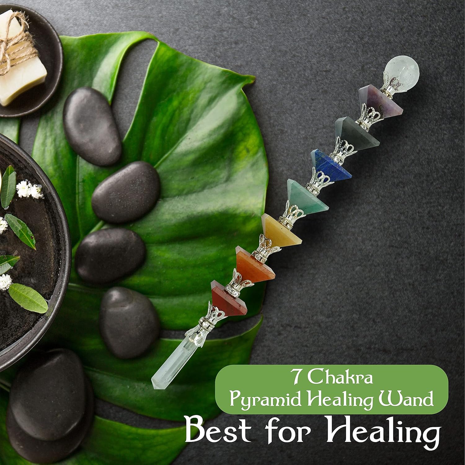Varita de cristal curativo de 7 chakras  Potente equilibrio de energía y limpieza de aura curativa, espiritual, reiki, meditación, yoga (varita