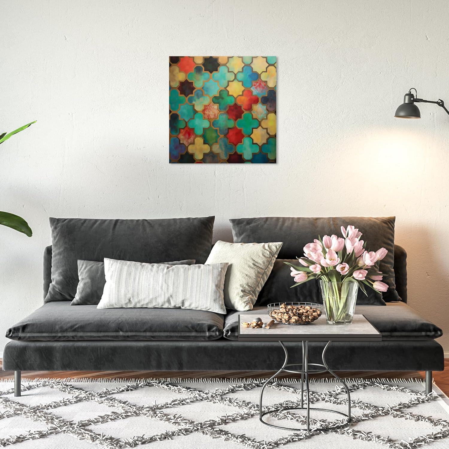 Wynwood Studio Lienzo abstracto envuelto en el Mediterráneo, Quadro di Mosaico II, arte de pared para sala de estar, dormitorio y baño, 20 x 20