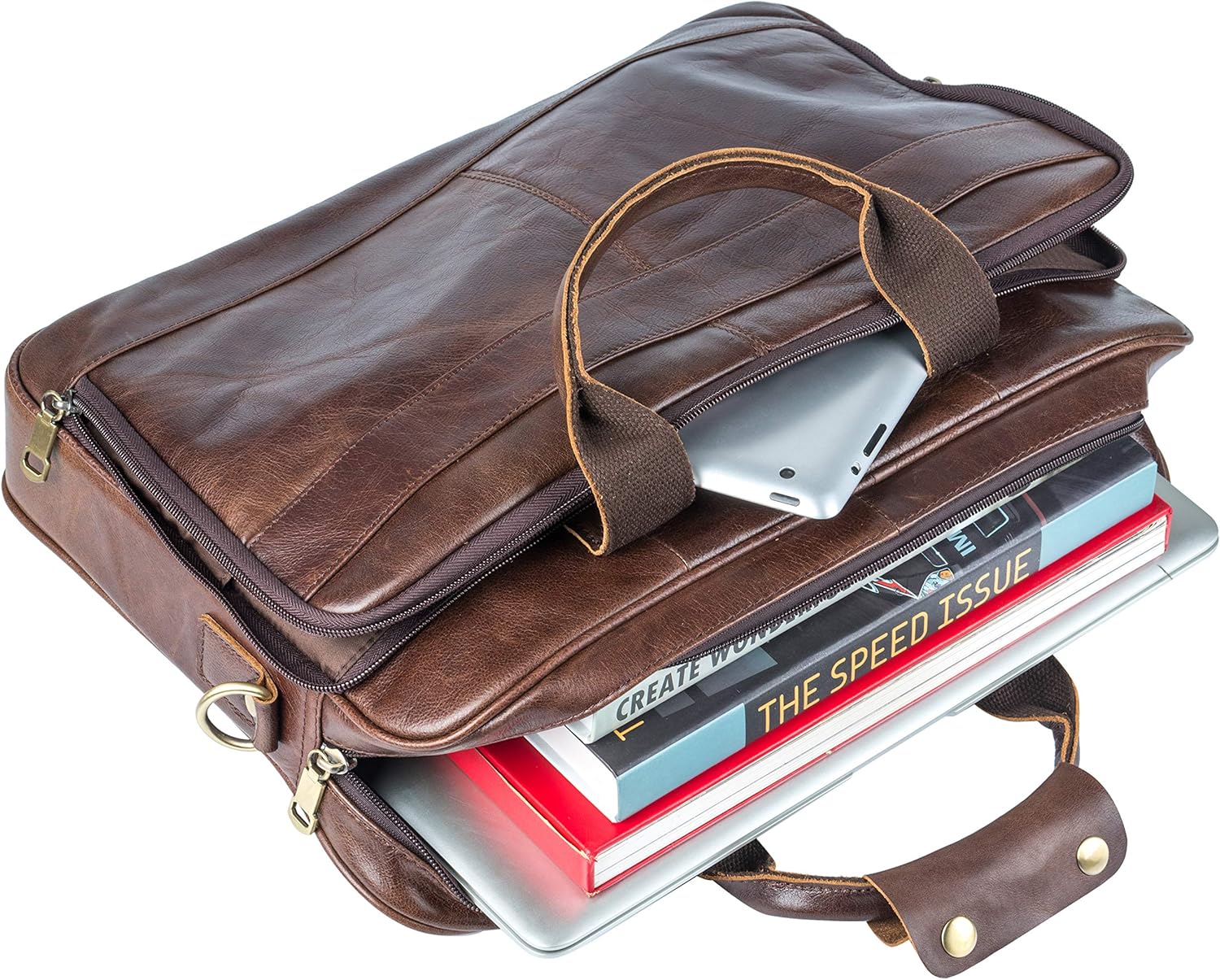 POKOFO Maletín de cuero vintage para laptop con protección acolchada para laptop de 15.6 pulgadas, Marrón oscuro