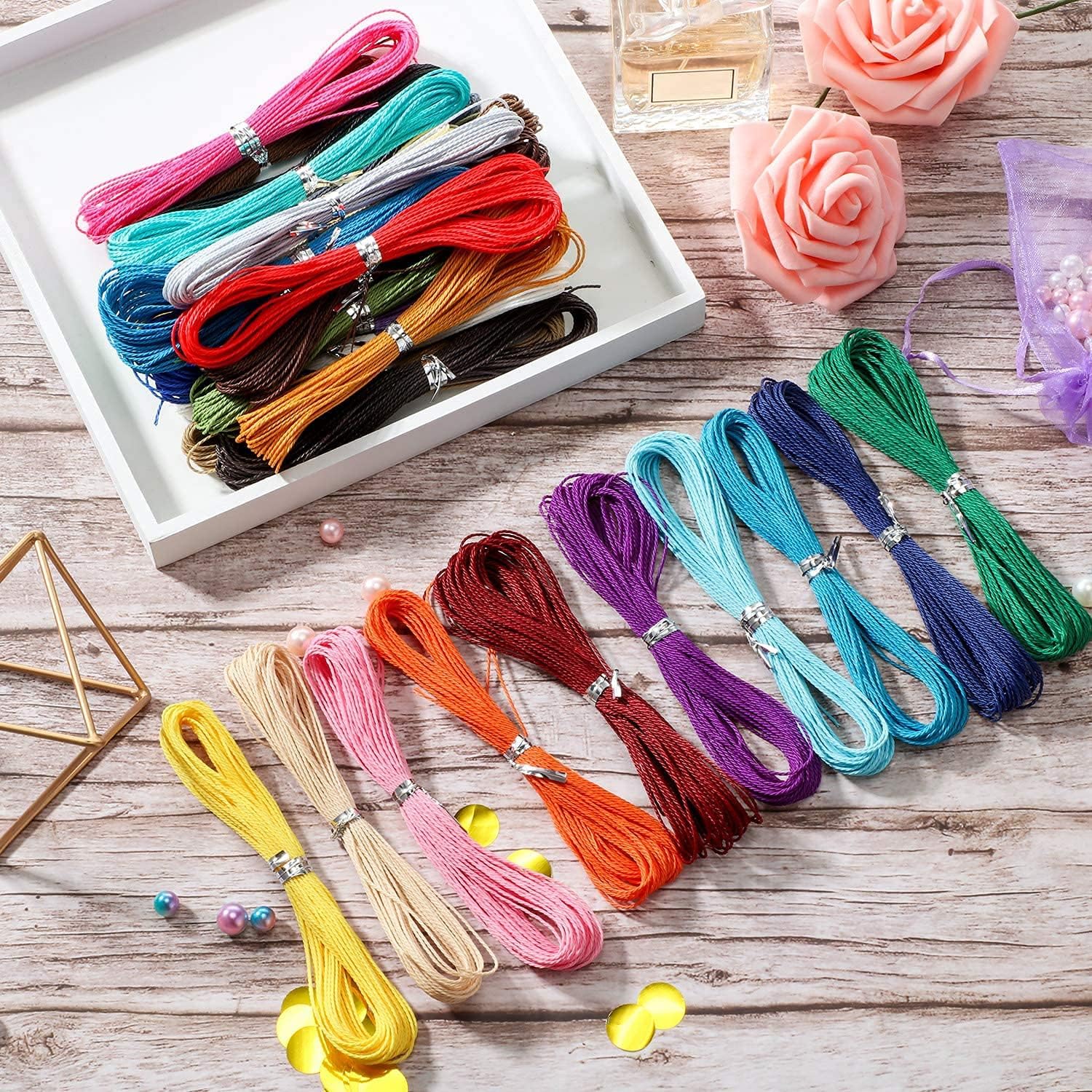 Hilo encerado de cuentas de 30 colores, hilo encerado de 0.039 pulgadas, hilo encerado para hacer collares, pulseras y joyas
