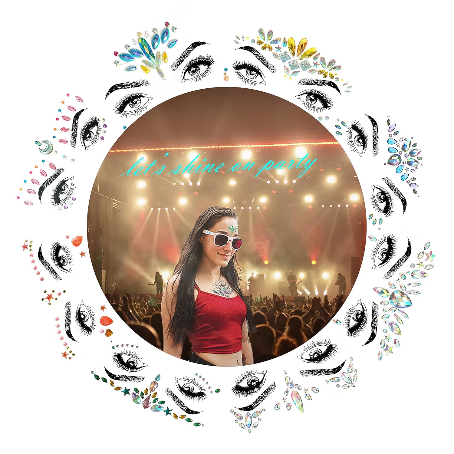 SHINEYES – Adhesivos de gemas para la cara de sirena con purpurina, diamantes de imitación para festival, joyas, cristales para la cara, ojos y