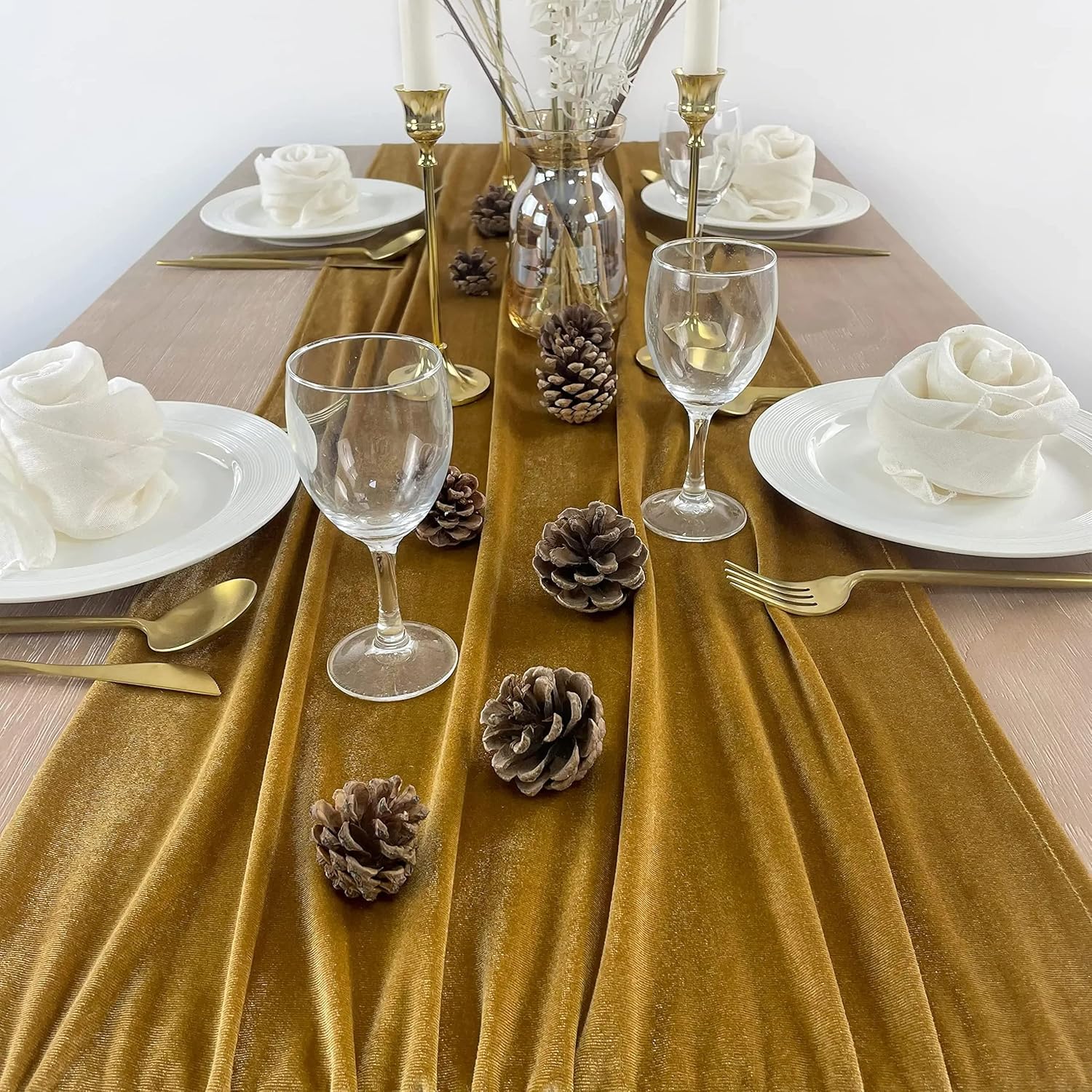 Camino de mesa de terciopelo, paquete de 5 lujosas decoraciones de recepción de boda, tela de terciopelo suave, superposición de lino para fiesta