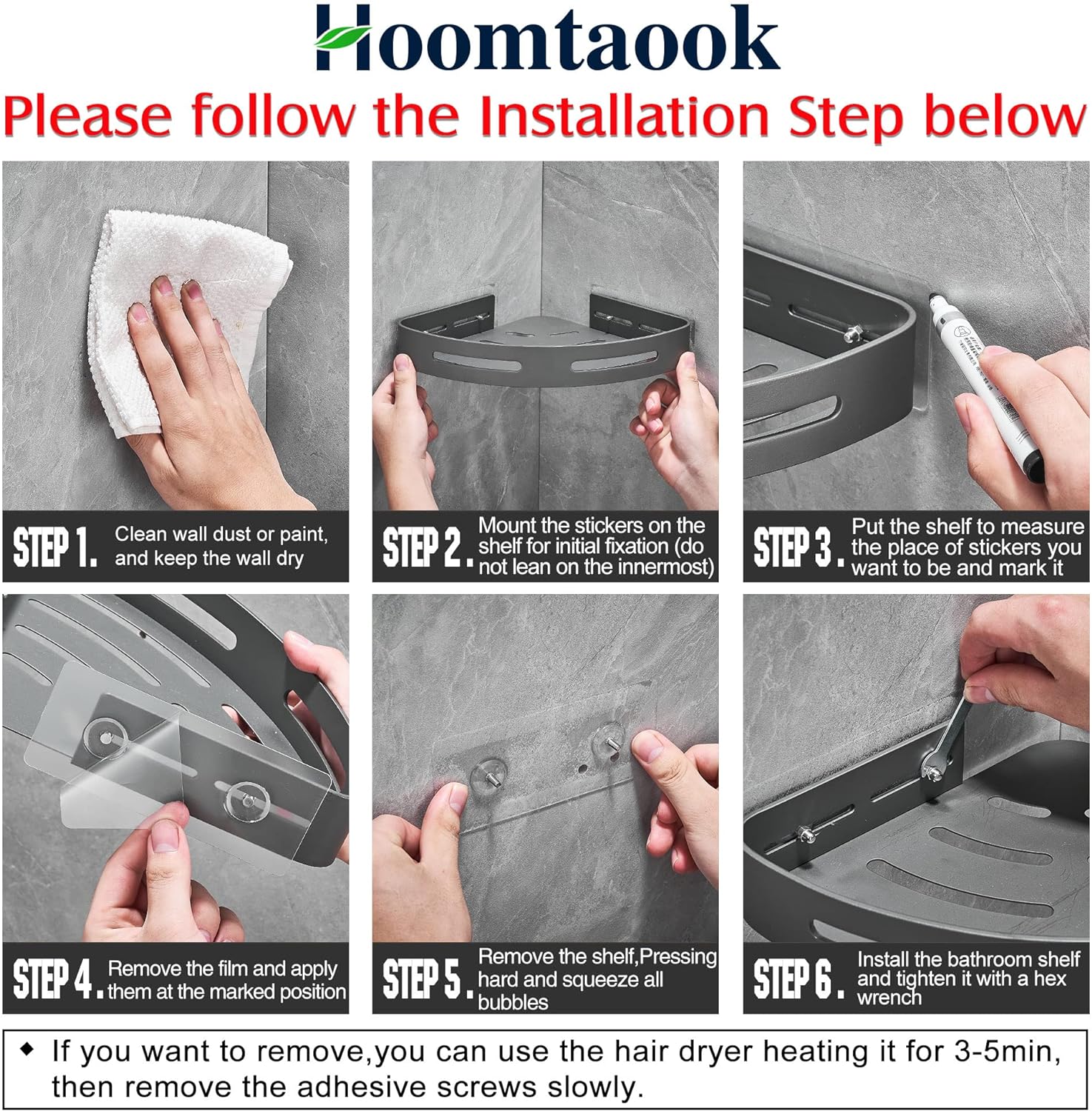 Hoomtaook Estante esquinero de ducha de 2 niveles, estantes de esquina de baño, estantes de esquina de baño, estantes de ducha adhesivos, estante de