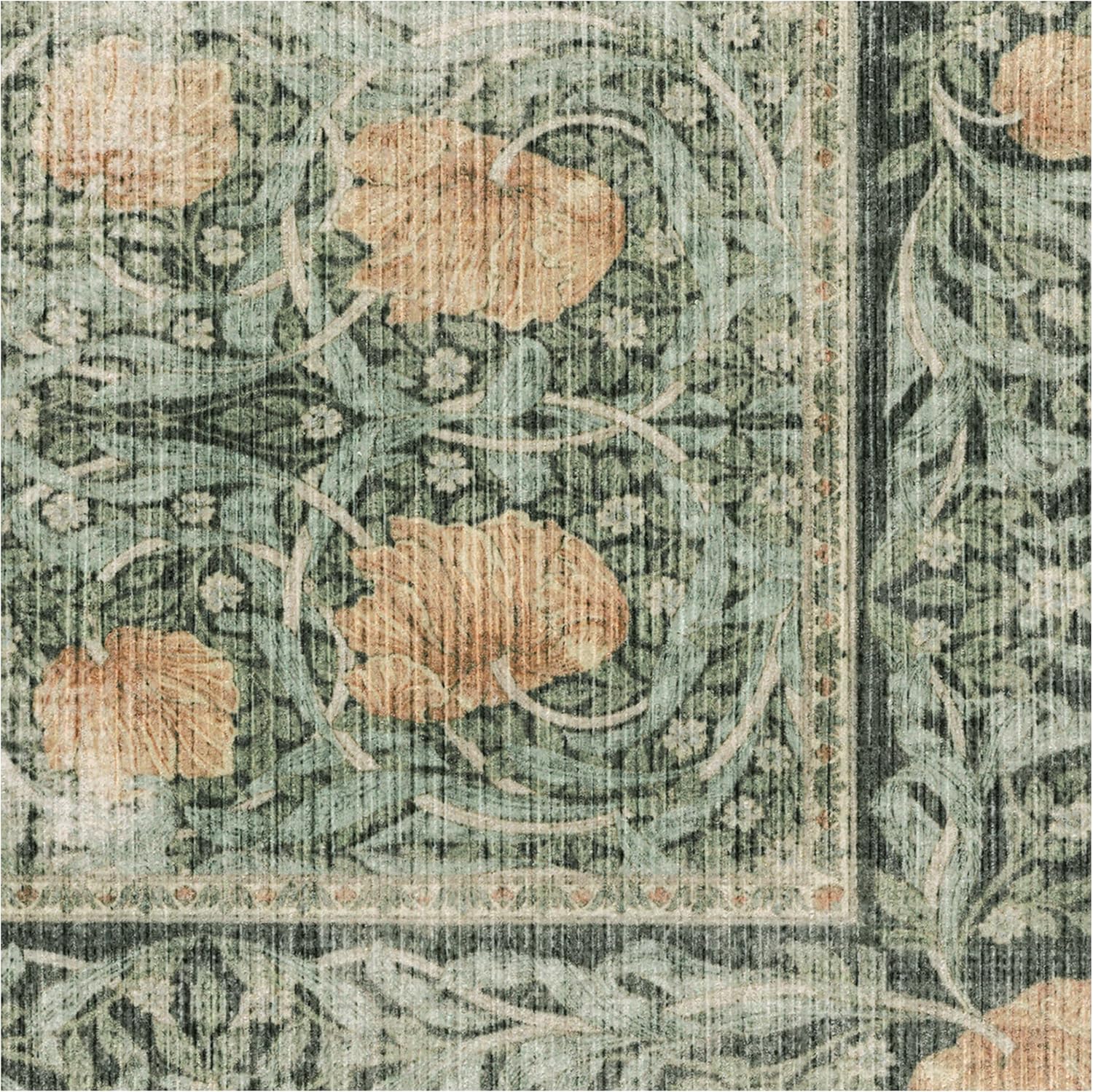 RUGGABLE x Morris & Co – Alfombra lavable perfecta para sala de estar, dormitorio, cocina, antideslizante, apta para niños, resistente a las manchas