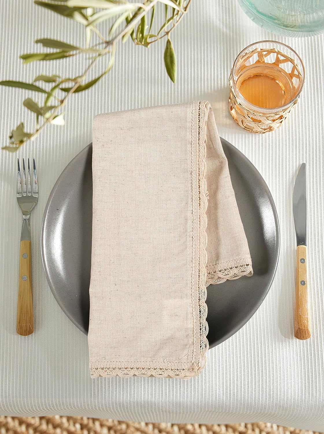 Servilletas de tela de lino de algodón con encaje y esquina a inglete a medida, 20 x 20 pulgadas, juego de 12 servilletas de boda, servilletas de