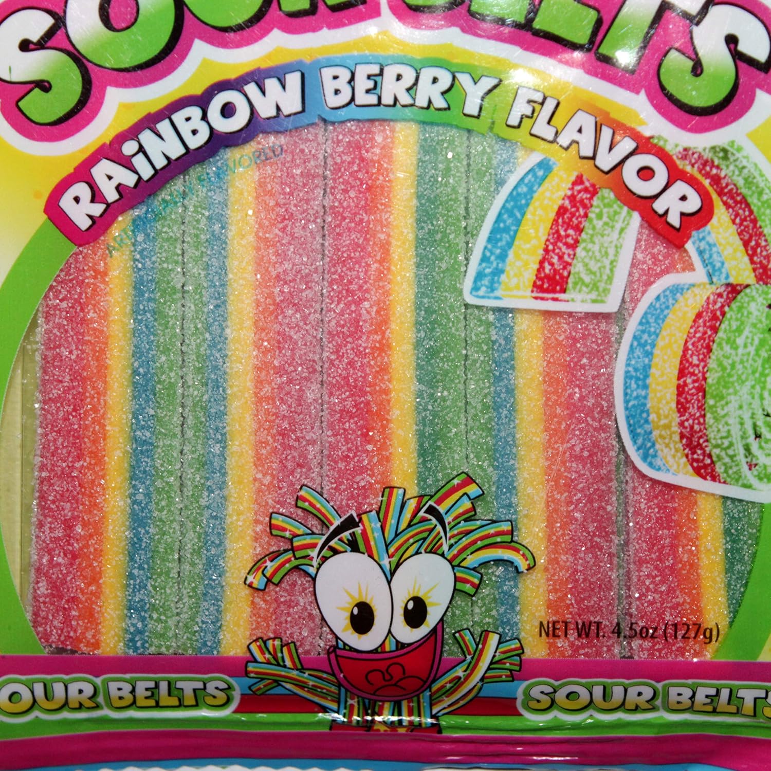 Sour Dudes (1) Bolsa Sour Belts – Sabor a bayas de arco iris – Hecho con jugo de fruta real Sour & Sweet Candy – 4.5 onzas