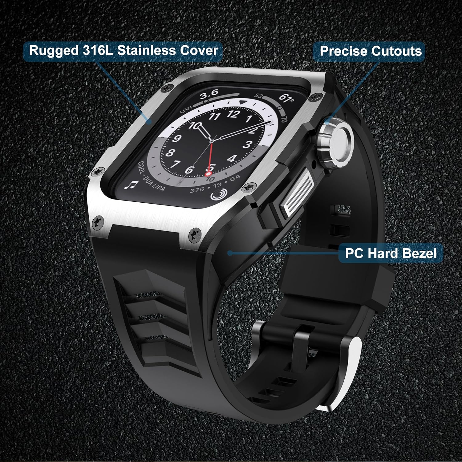 GELISHI Compatible con Apple Watch Band de 1.772 pulgadas (1.772 in), carcasa resistente de metal inoxidable con correa militar a prueba de golpes