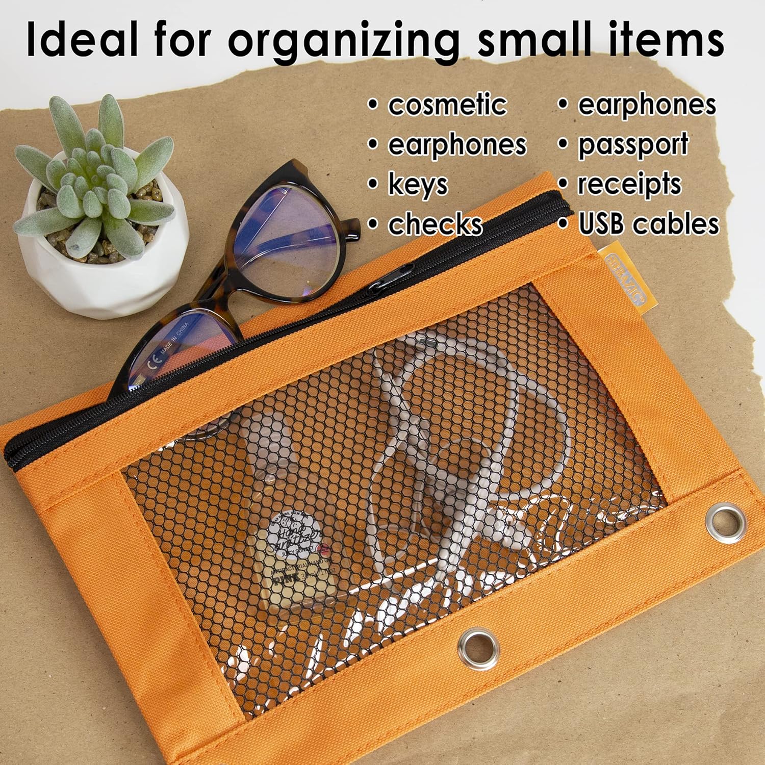 BAZIC – Estuche para lápices de 3 anillos con agujeros de anillos reforzados con remaches, bolsas de malla de color pastel con cremallera para