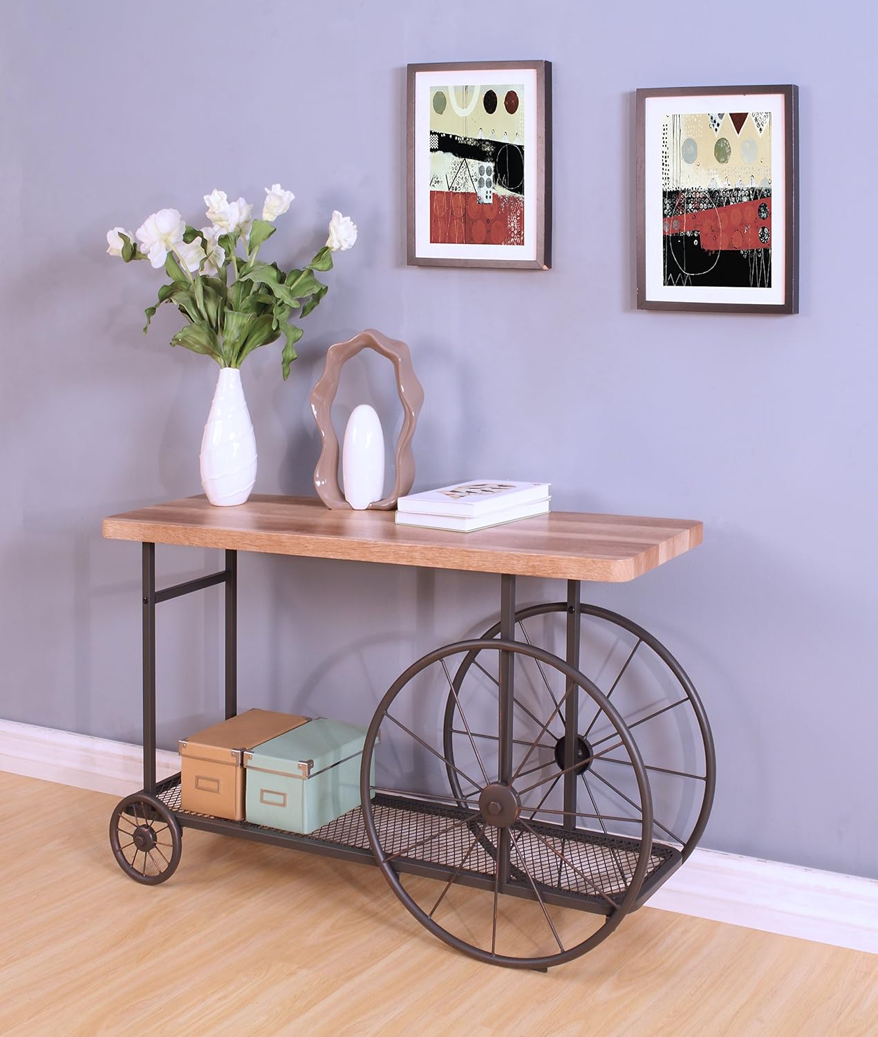 Acme Francie – Consola rectangular de madera con estante en roble y gris antiguo
