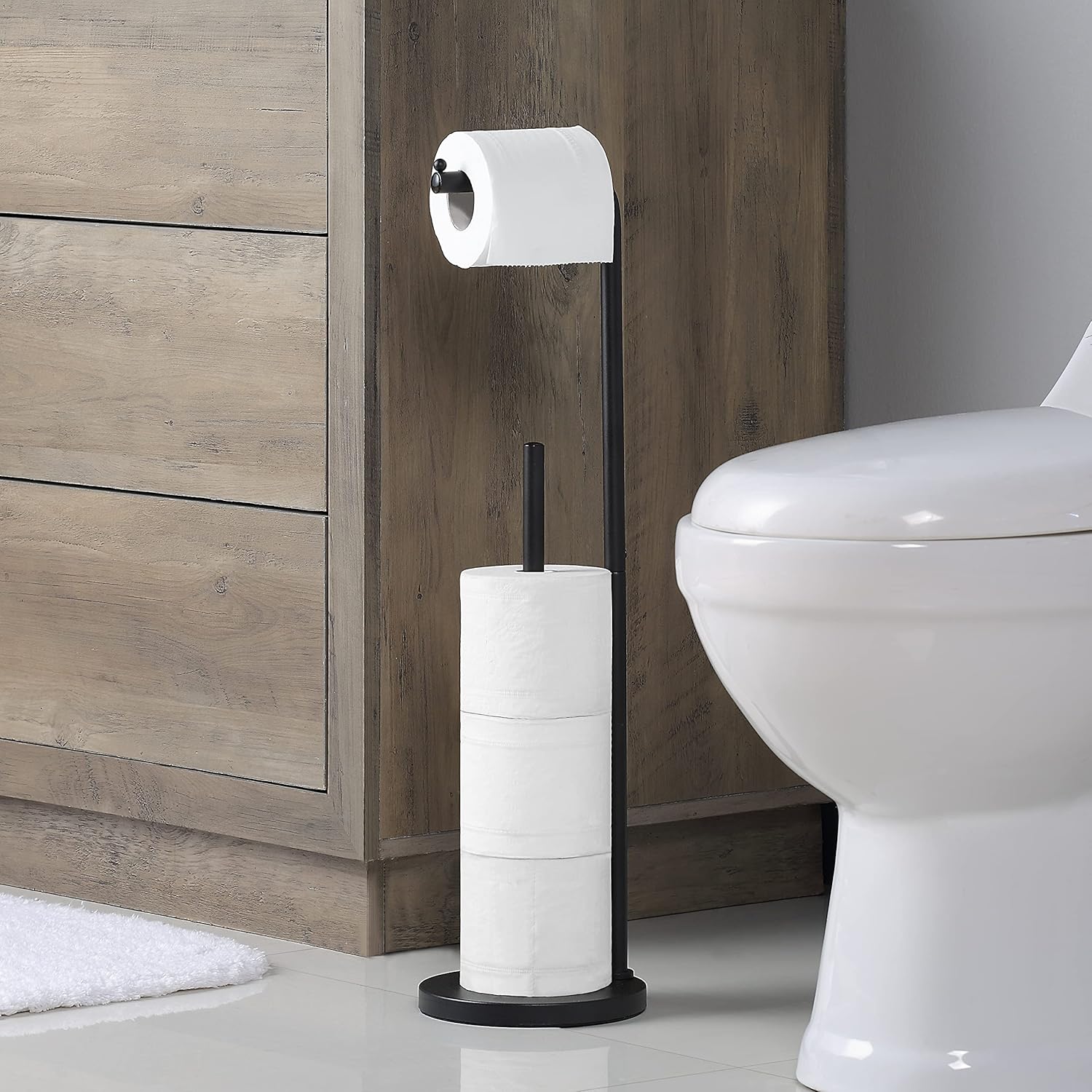SunnyPoint Soporte de rollo de papel higiénico Soporte de base redonda con reserva (BLK)
