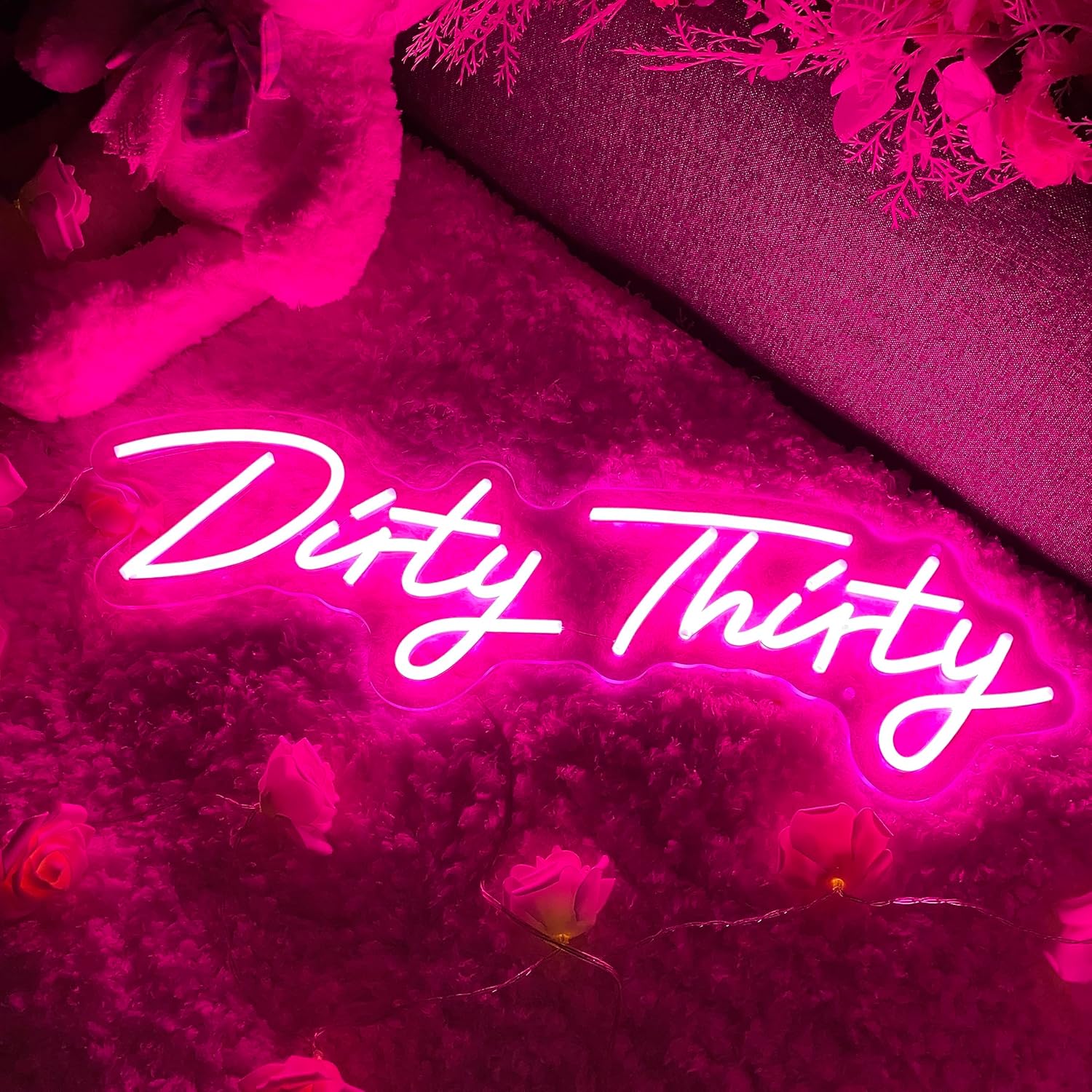 ZPLNOSIN Dirty Thirty – Letrero de neón para decoración de pared, letrero con luz LED para decoración de fiesta de cumpleaños, letrero de luz de